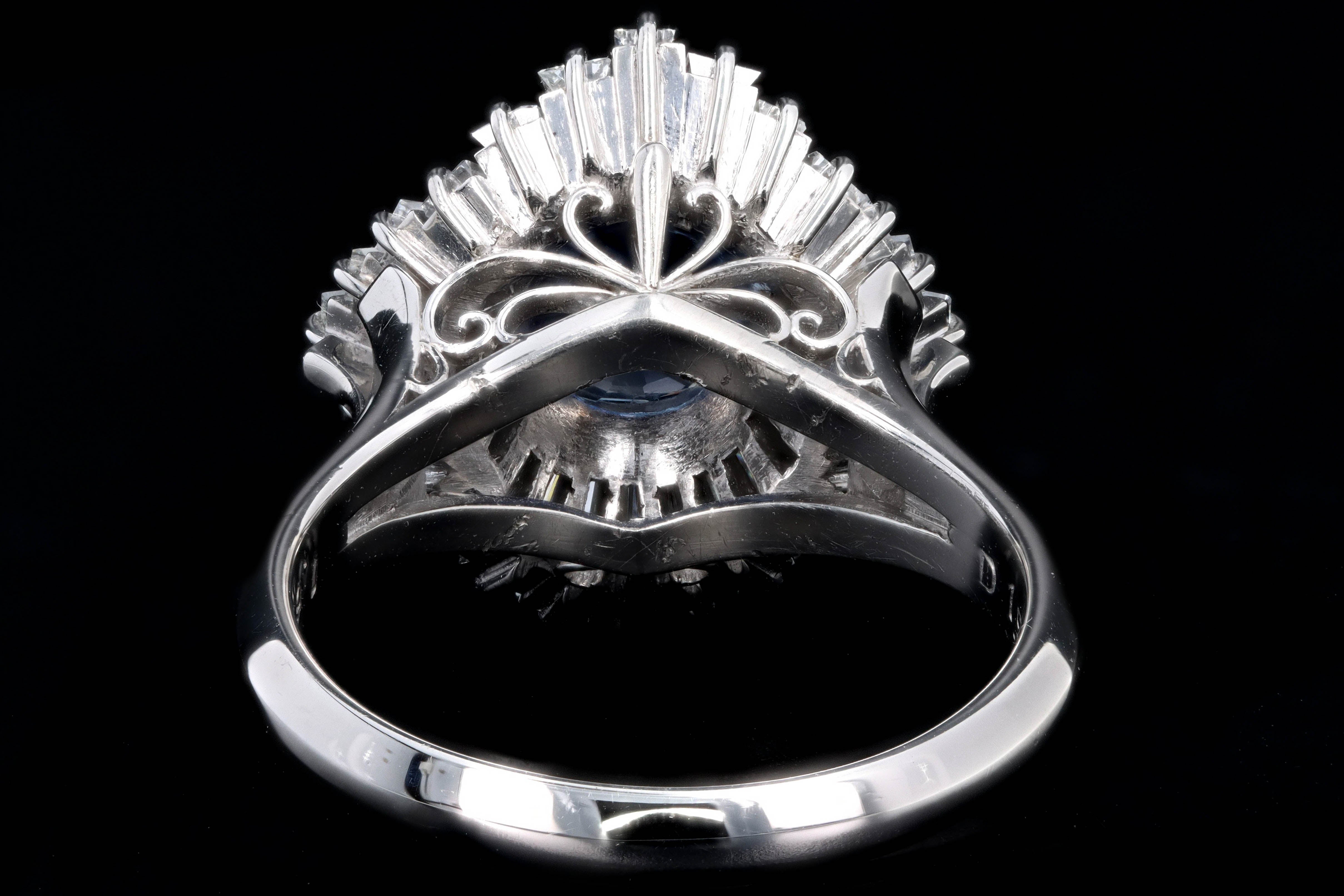 Retro Platinum 2.17 Carat Natural Sapphire & Tapered Baguette Diamond Ring - Queen May