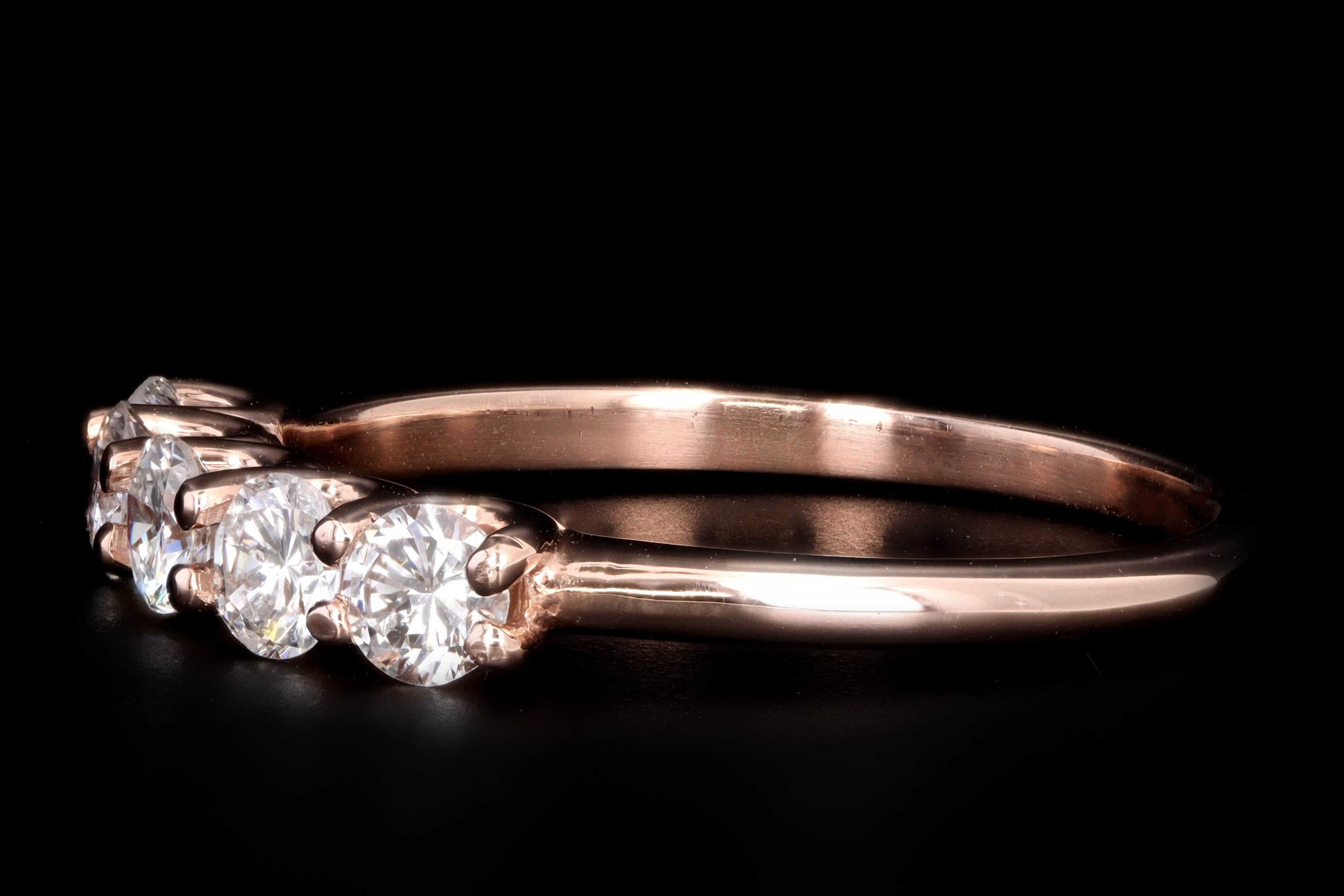 New 14K Rose Gold .72 Carat Round Brilliant Diamond Five Stone Band - Queen May
