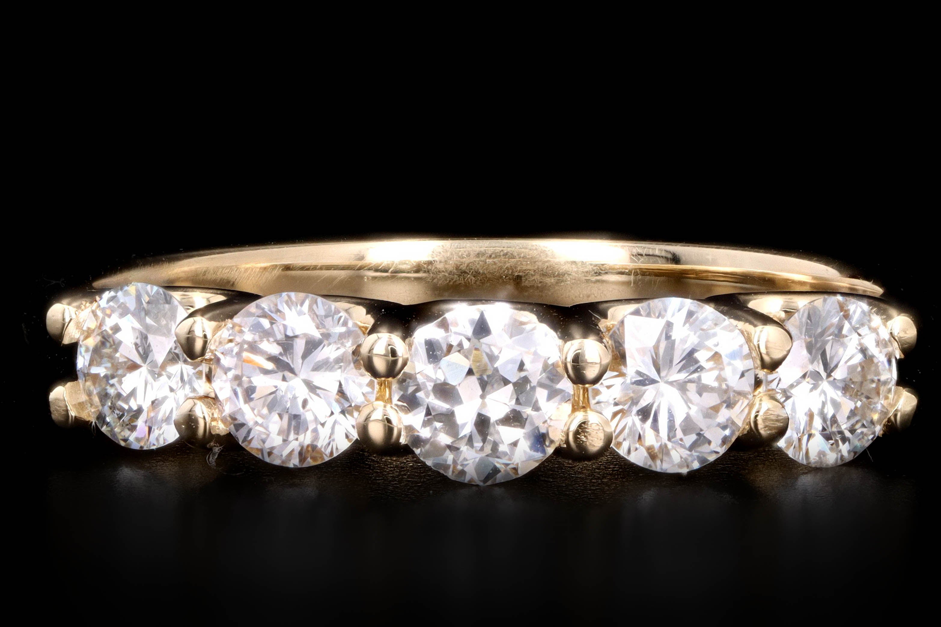 New 14K Yellow Gold 1.52 Carat Round Brilliant Cut Diamond Five Stone Band - Queen May