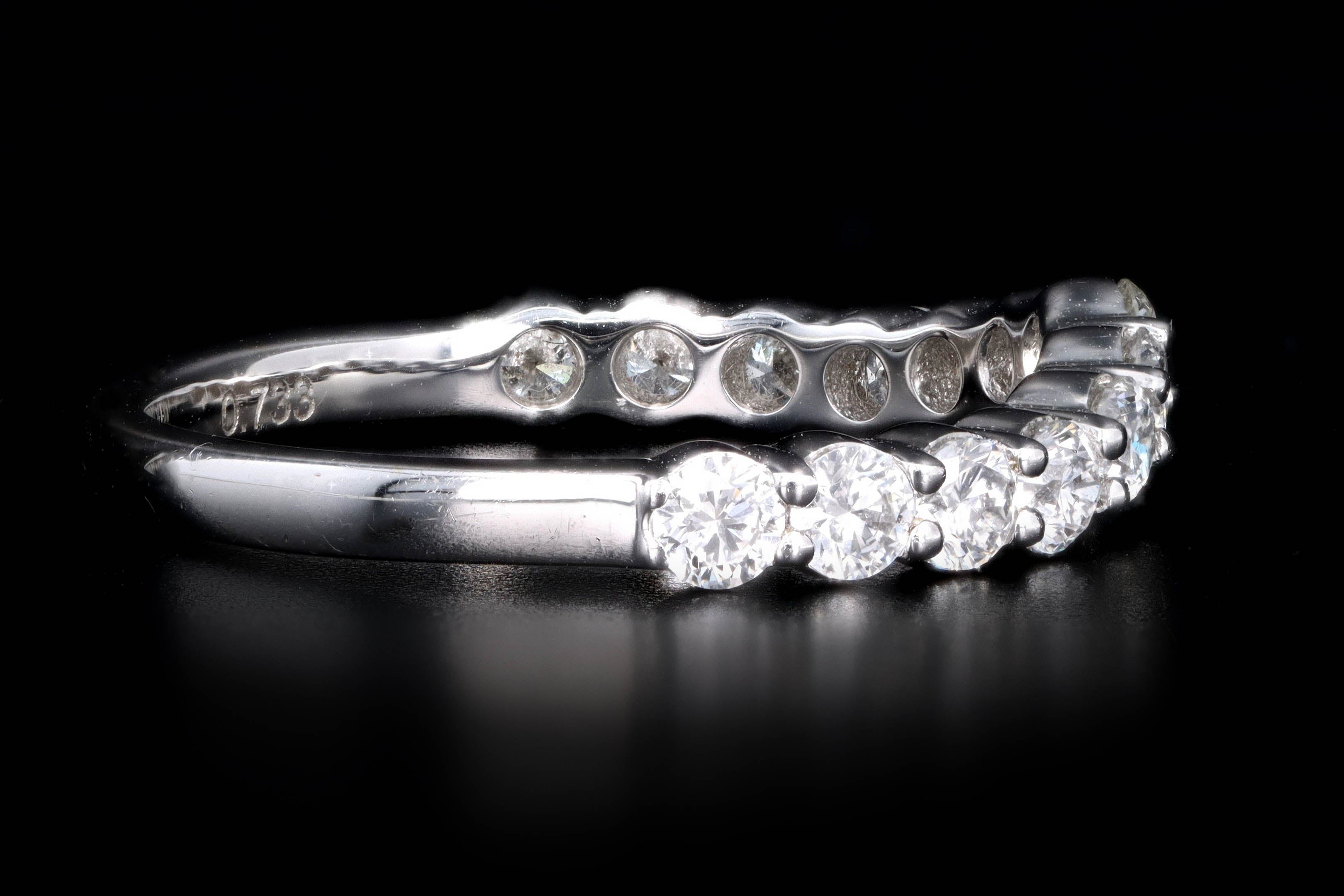 New 18K White Gold .73 Carat Round Brilliant Diamond Contour Band - Queen May