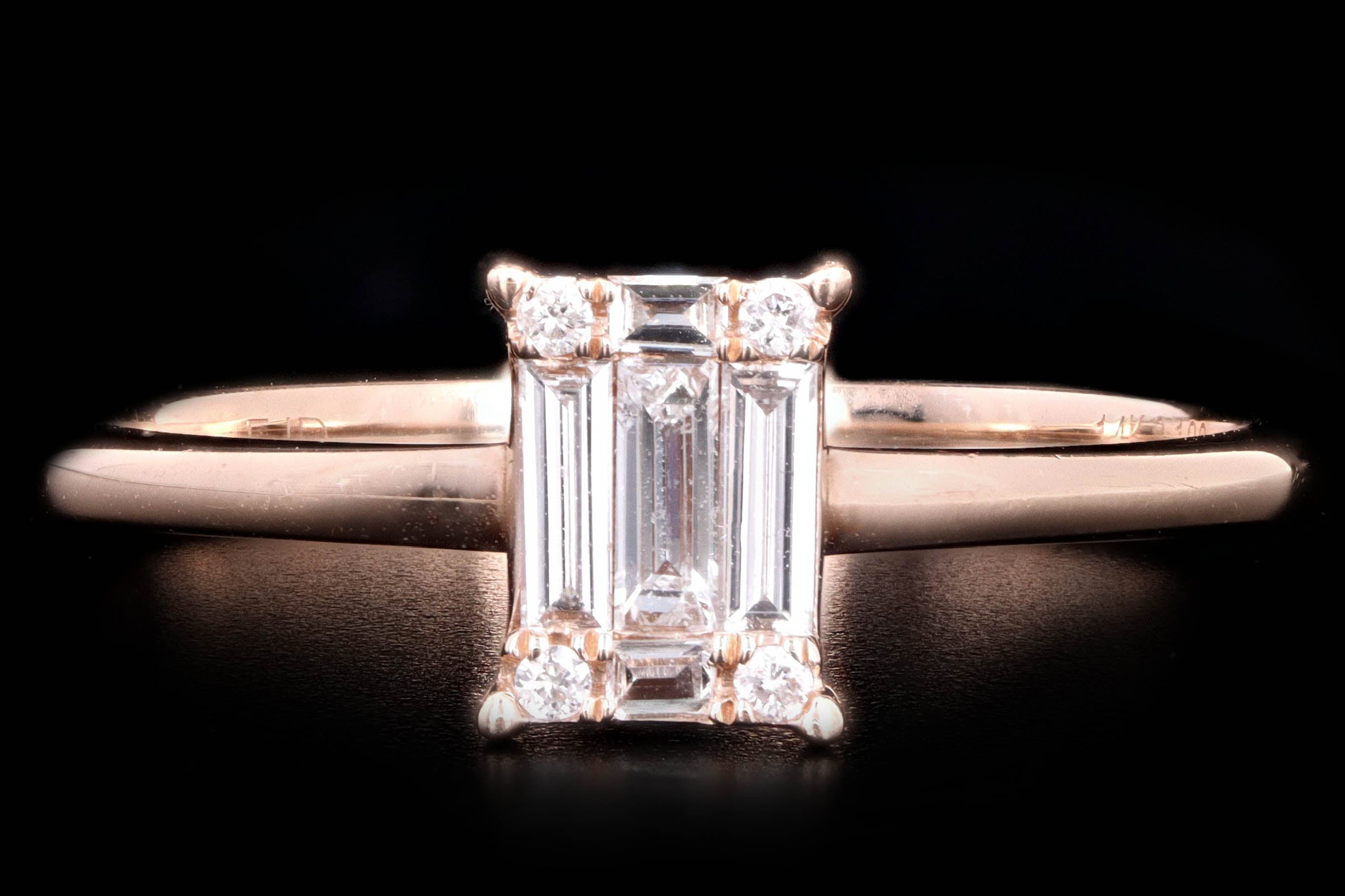 New 14K Gold Baguette & Round Brilliant Diamond Mosaic Ring - Queen May