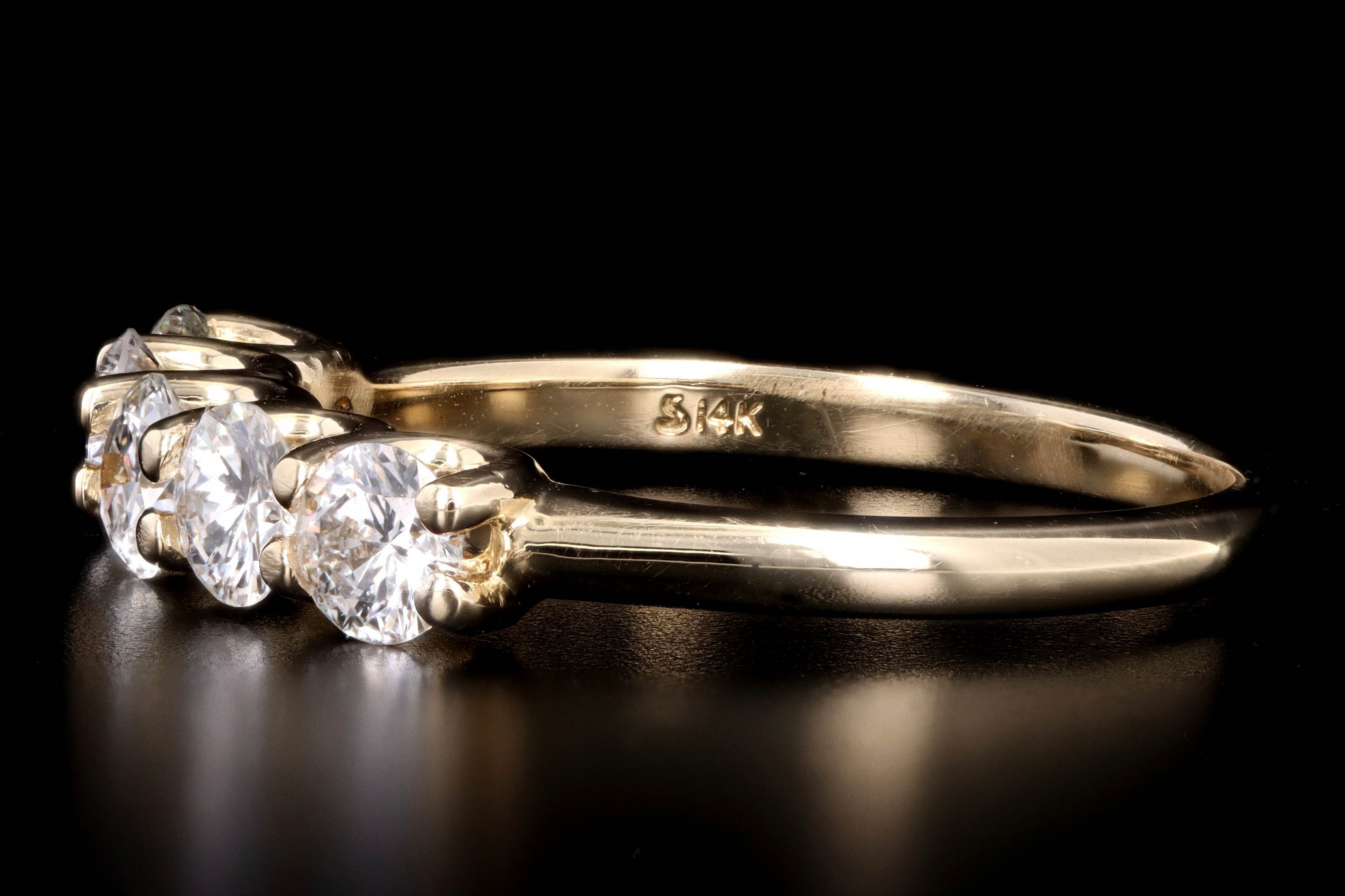 New 14K Yellow Gold 1.52 Carat Round Brilliant Cut Diamond Five Stone Band - Queen May