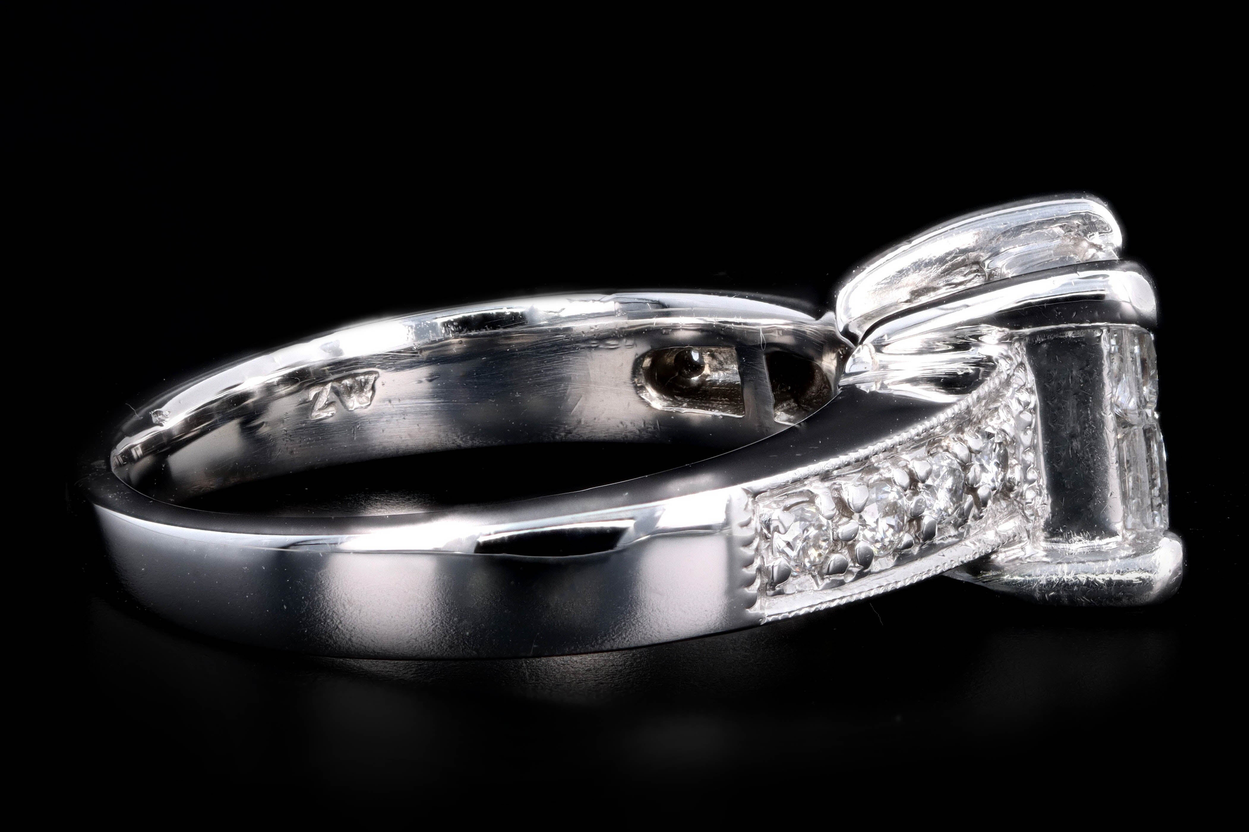 Modern 14K White Gold 1.1 Carat Princess Cut & Round Brilliant Cut Diamond Engagement Ring - Queen May