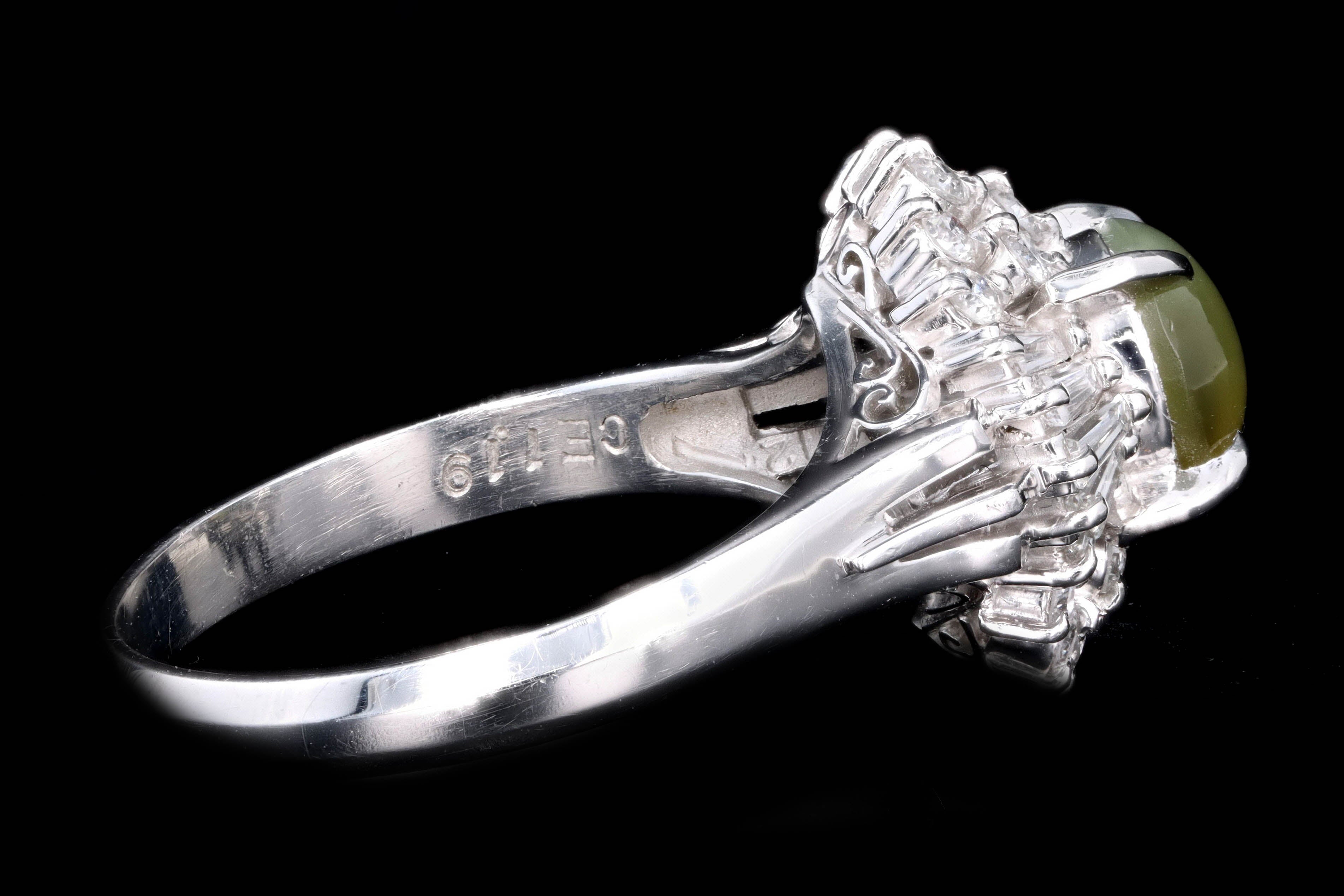 Retro Platinum 1.19 Carat Cat's Eye Chrysoberyl & Diamond Ring - Queen May