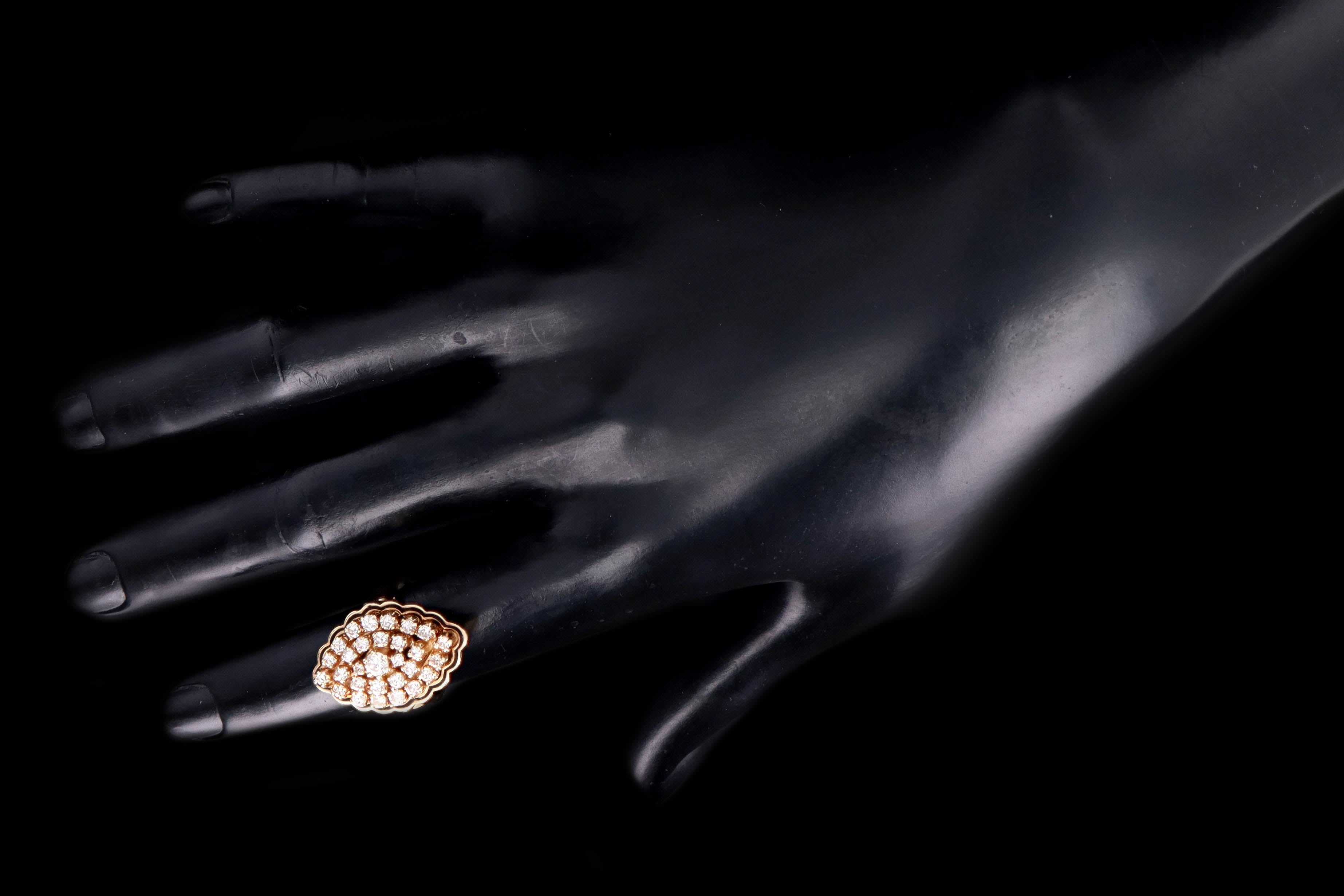 Modern Victorian Inspired 14K Yellow Gold 1.25 Carat Round Brilliant Diamond Navette Cluster Ring - Queen May