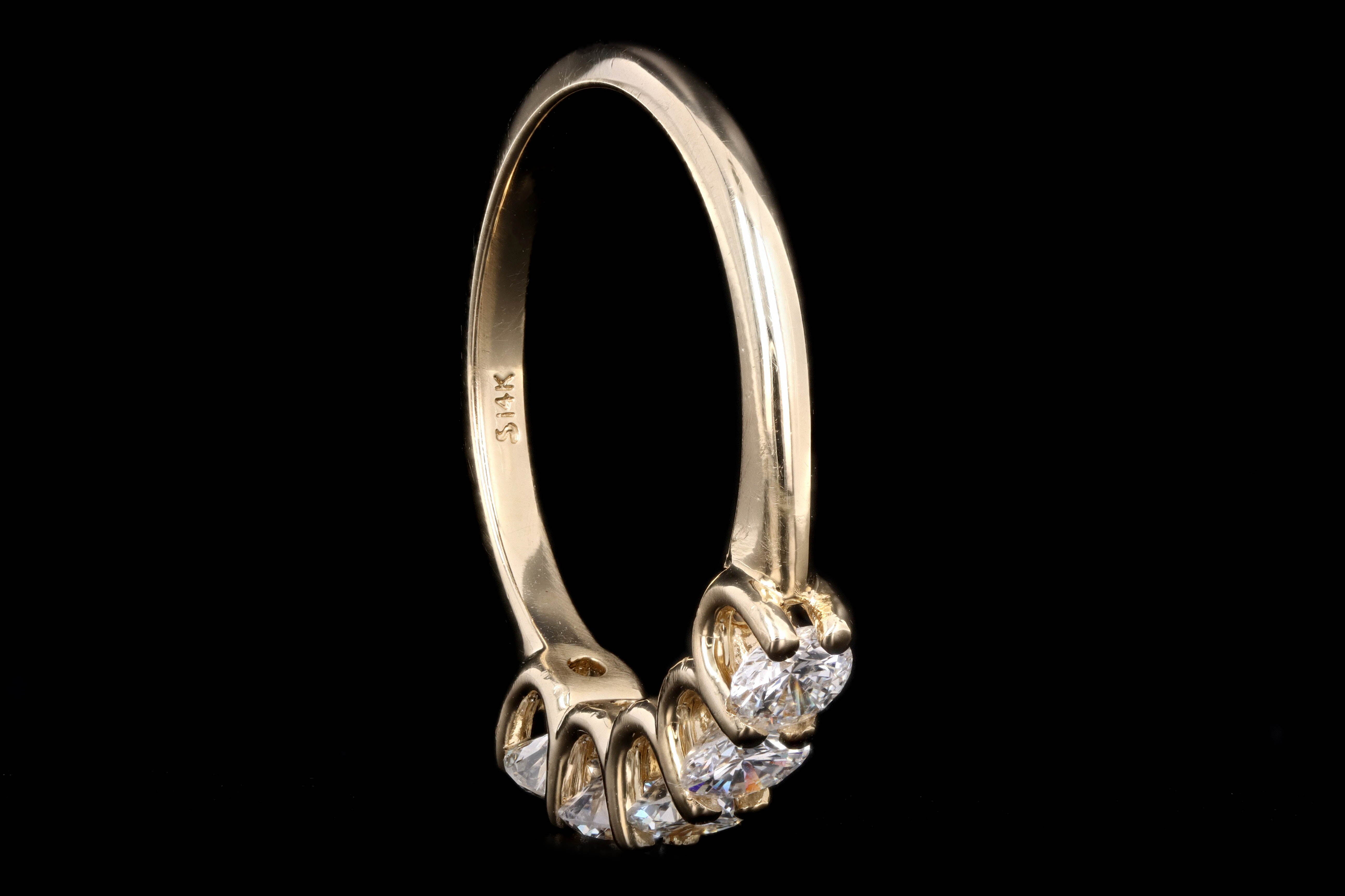 New 14K Yellow Gold 1.52 Carat Round Brilliant Cut Diamond Five Stone Band - Queen May