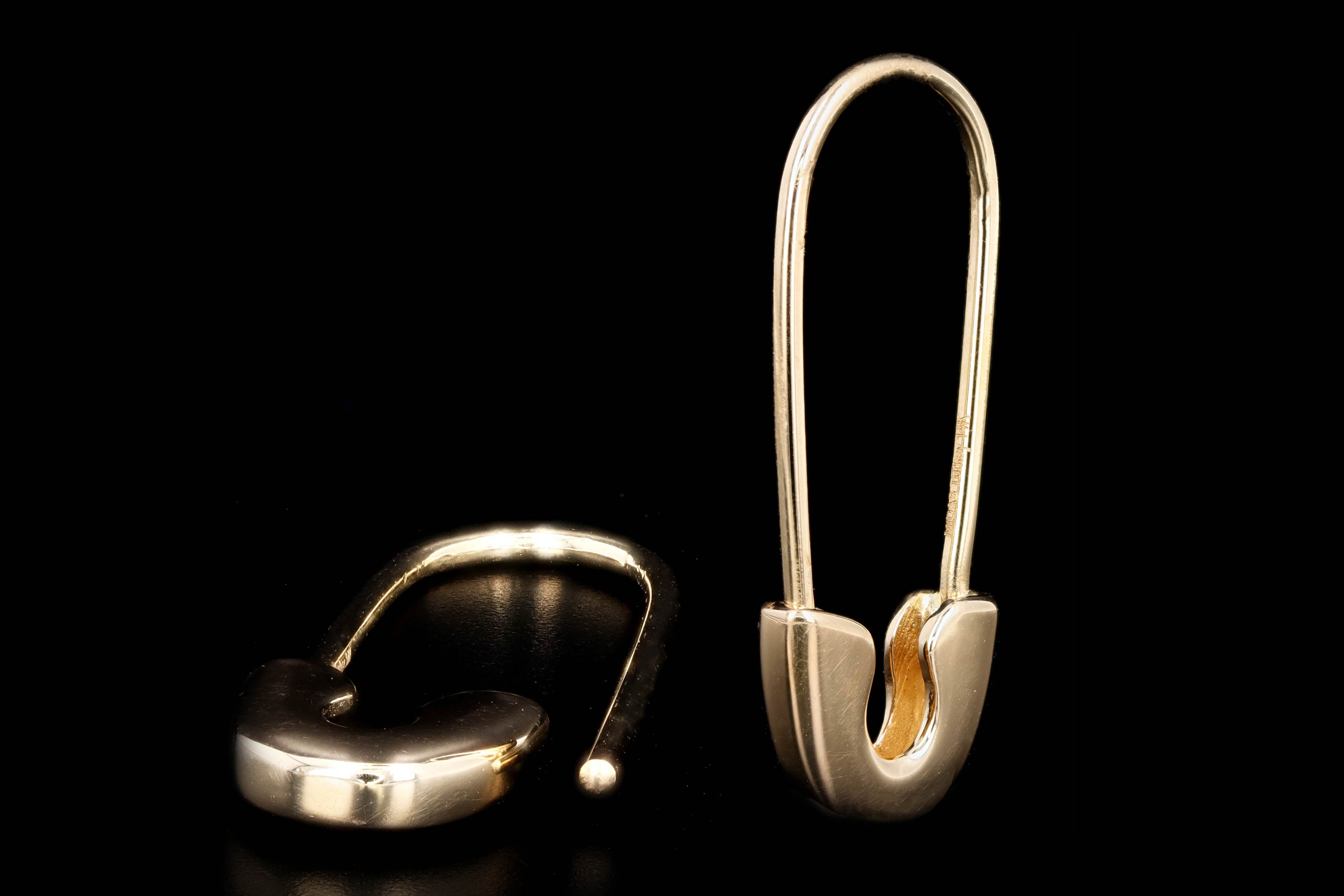 New 14K Yellow Gold Safety Pin Earrings - Queen May