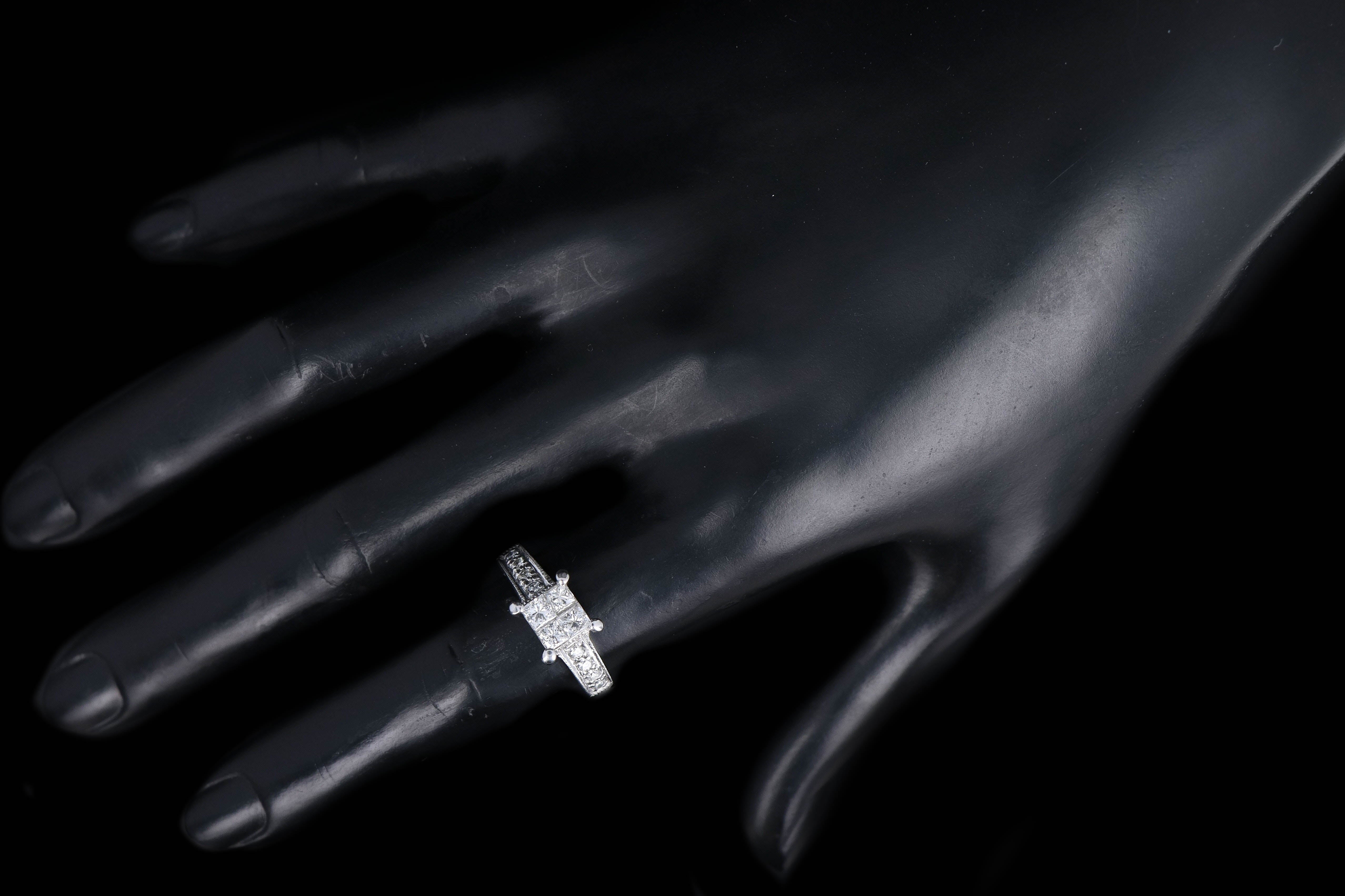 Modern 14K White Gold 1.1 Carat Princess Cut & Round Brilliant Cut Diamond Engagement Ring - Queen May