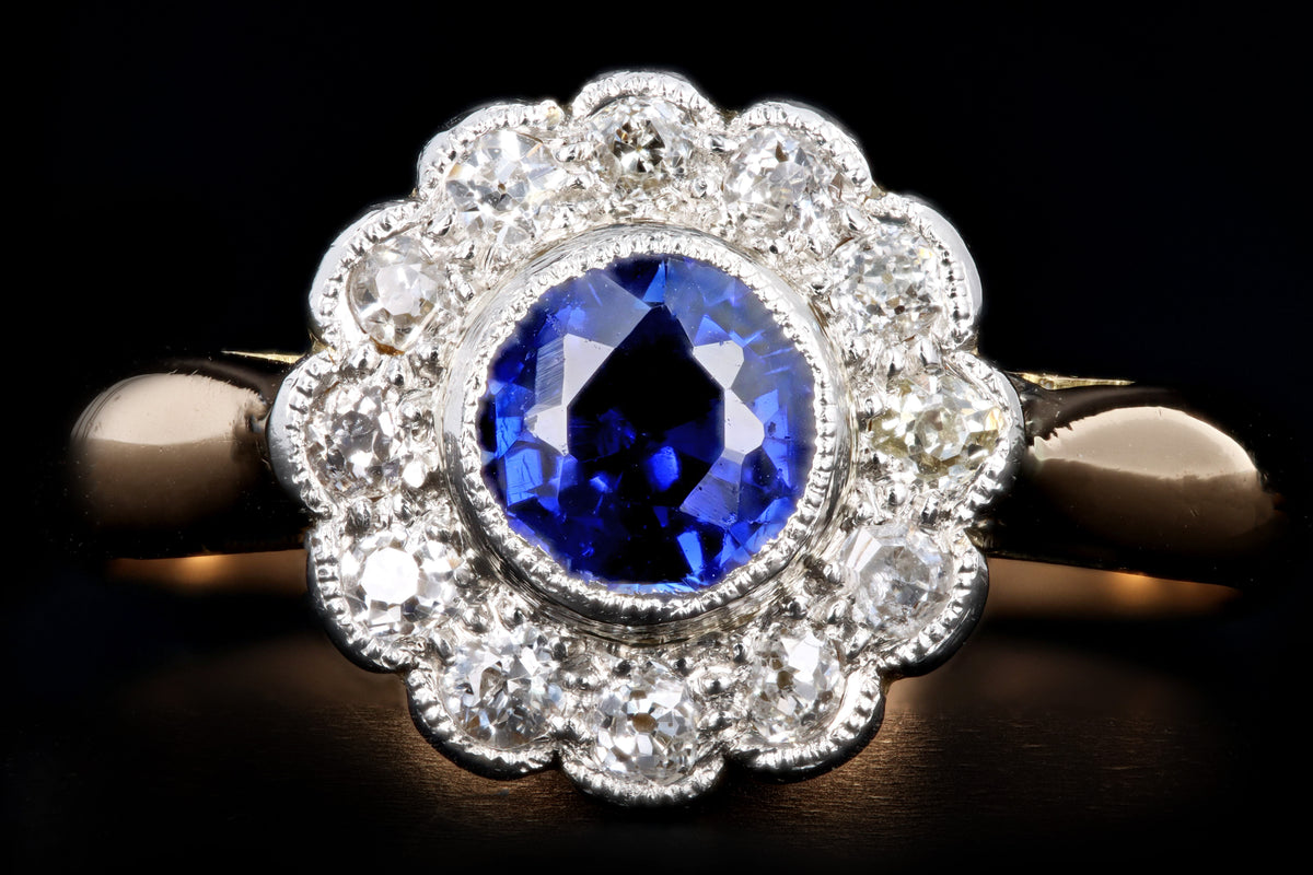 Art Deco 18K Yellow Gold & Platinum .40 Carat Sapphire & Diamond Ring - Queen May