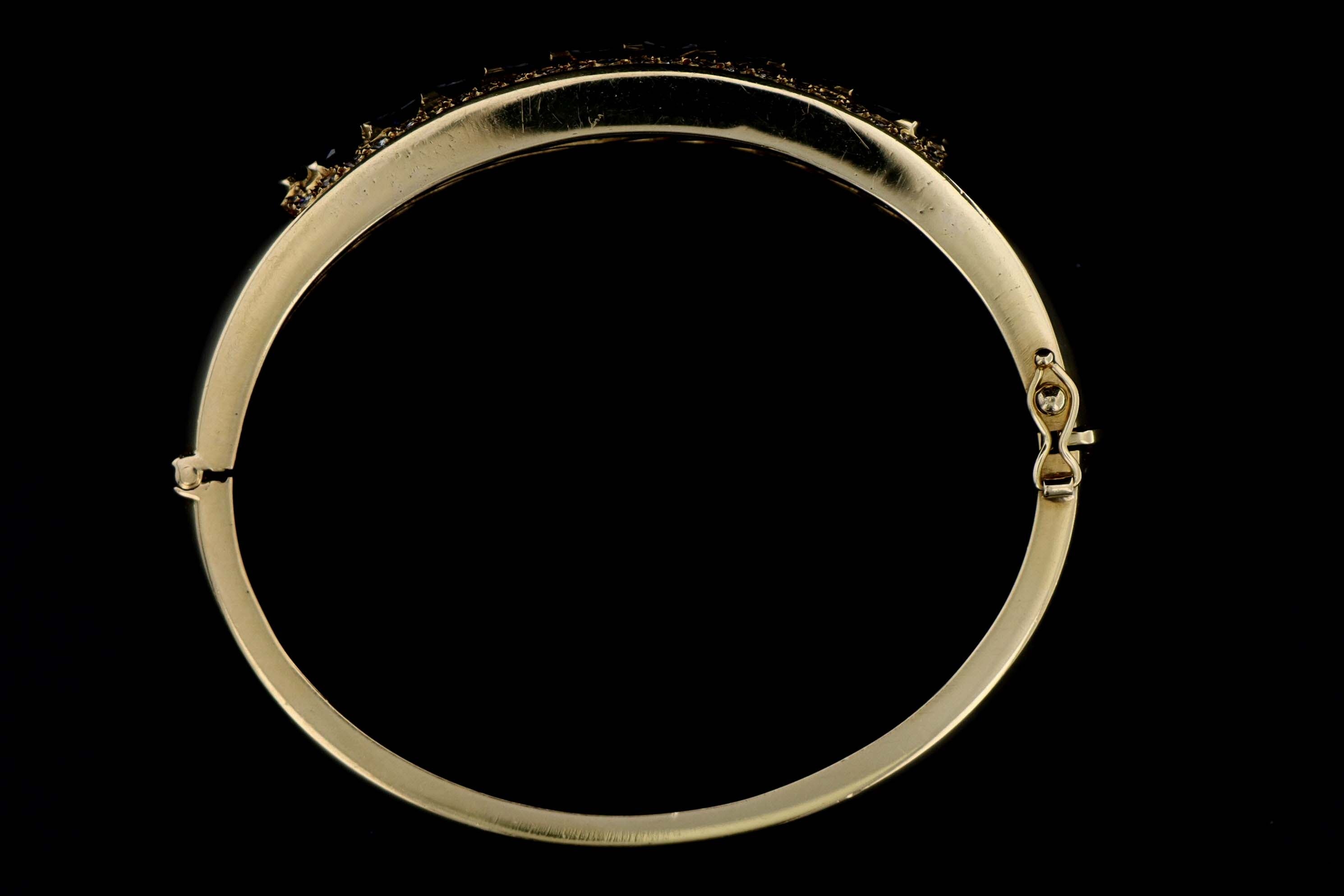 Vintage 18K Yellow Gold Natural Sapphire & Diamond Bangle - Queen May