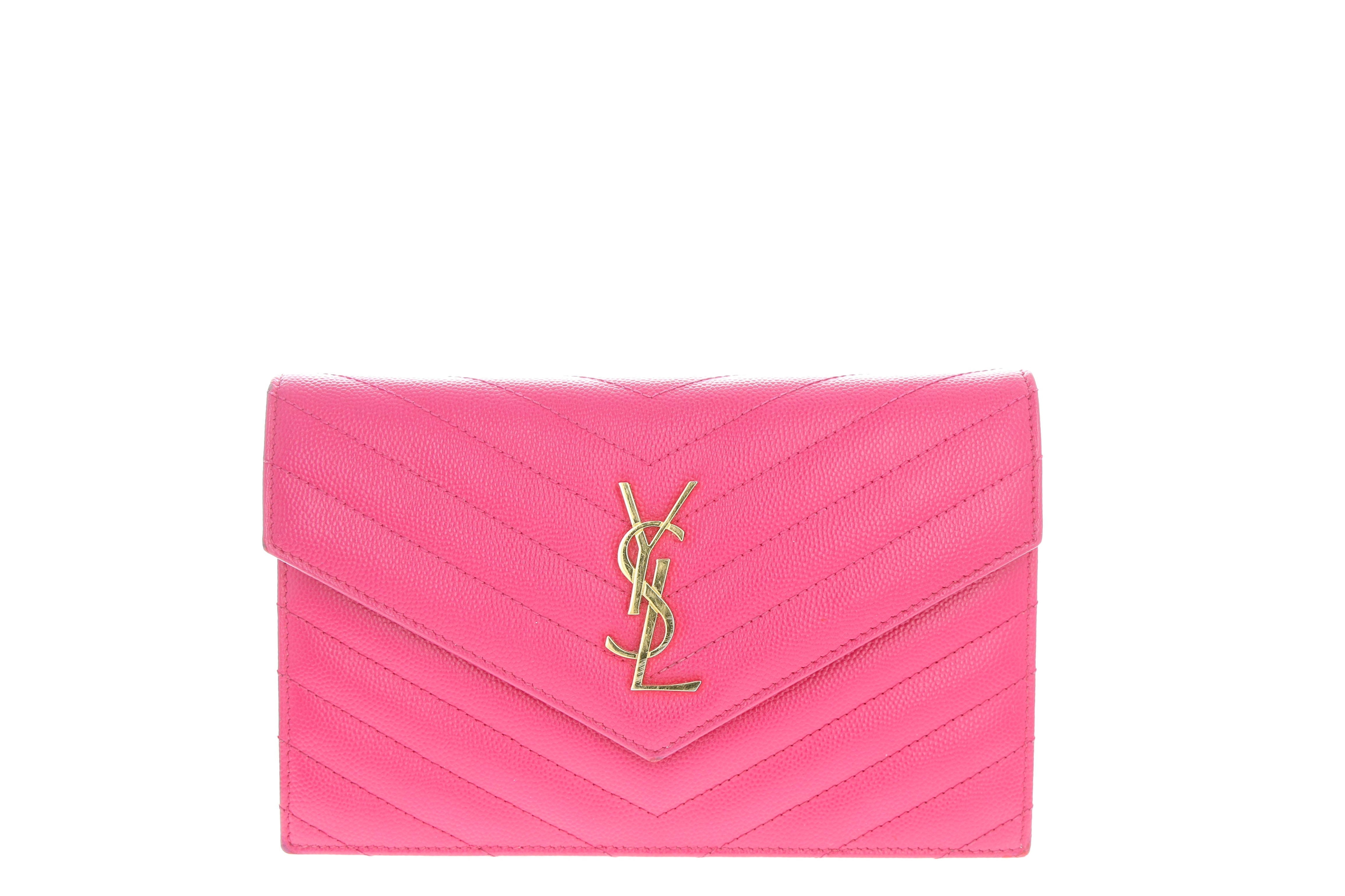 Saint Laurent Monogram Matelasse Envelope Chain Wallet Hot Pink - Queen May