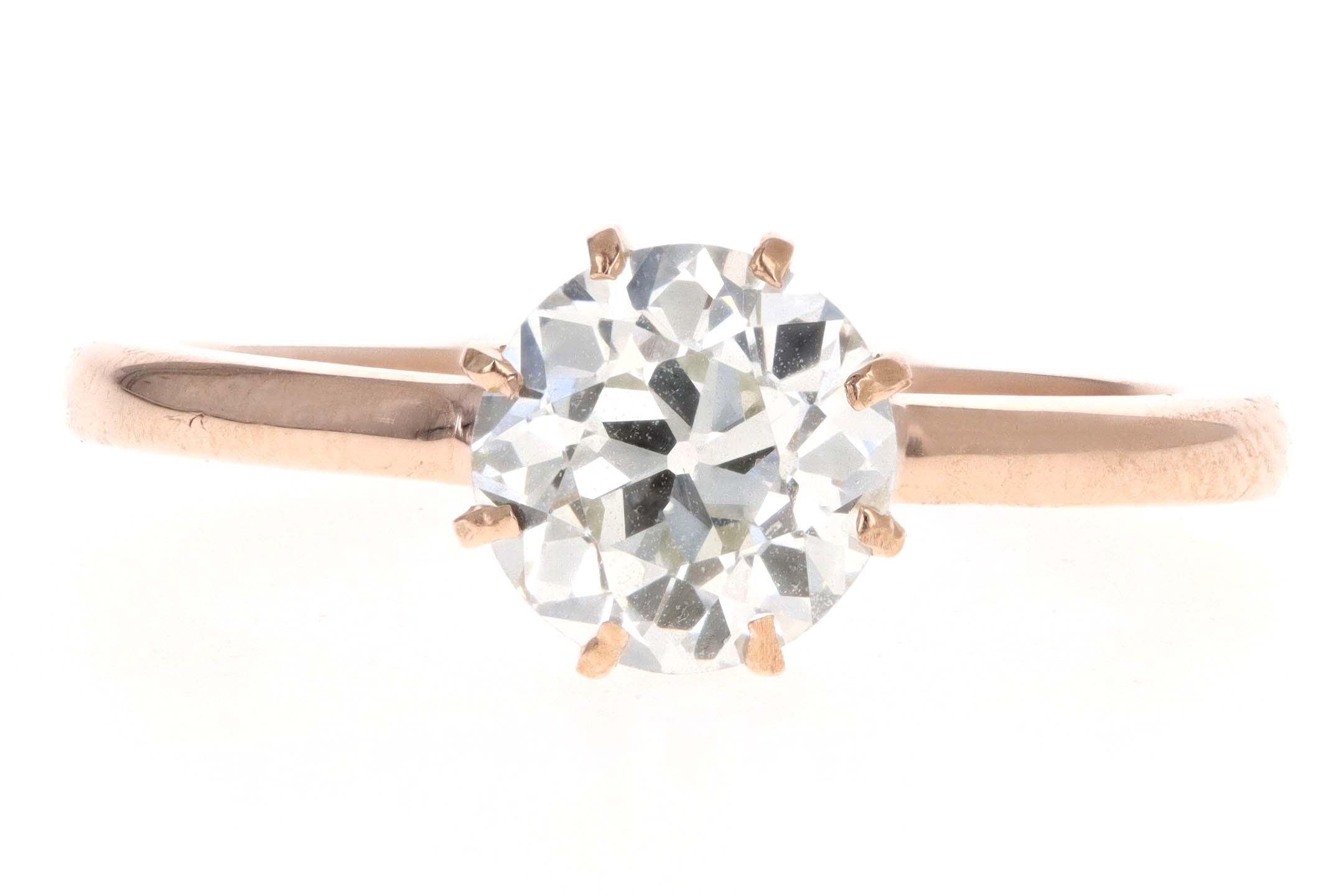 Victorian 14K Rose Gold 1.43 Carat Old European Cut Diamond Engagement Ring GIA Certified - Queen May