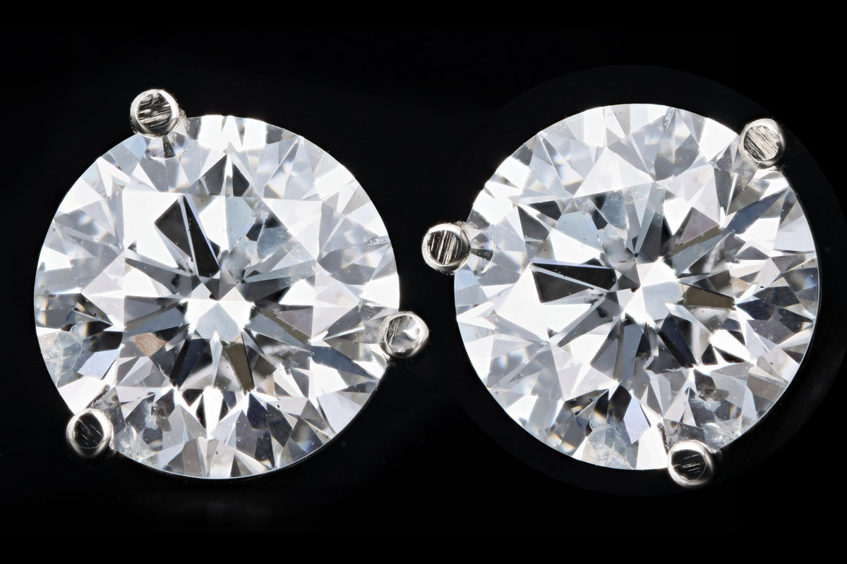 New 14K White Gold 4.09 Carat Total Weight Round Brilliant Diamond Martini Stud Earrings GIA Certified - Queen May