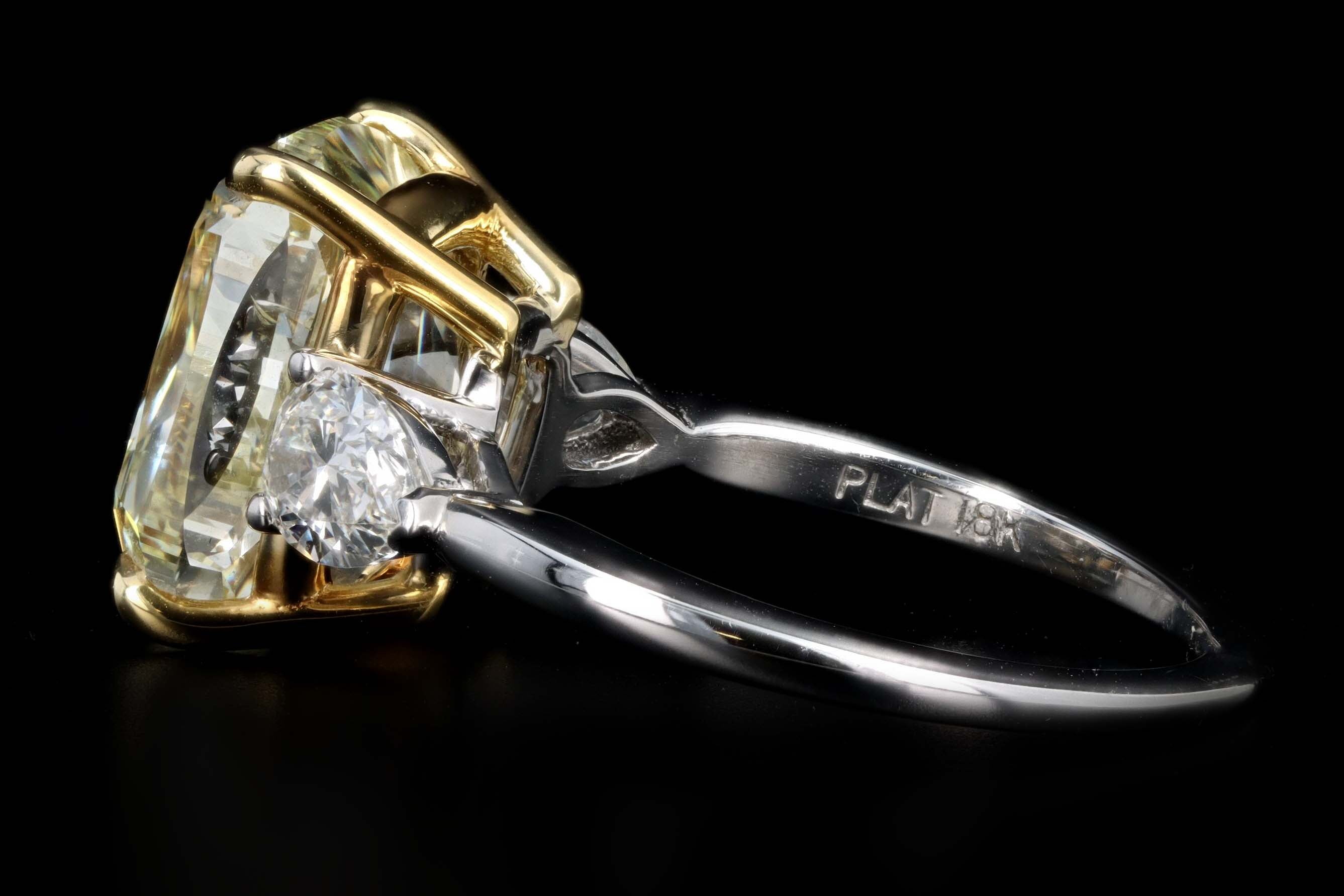 New Platinum 7.02 Carat Fancy Light Yellow Cushion Cut Diamond Engagement Ring GIA Certified - Queen May