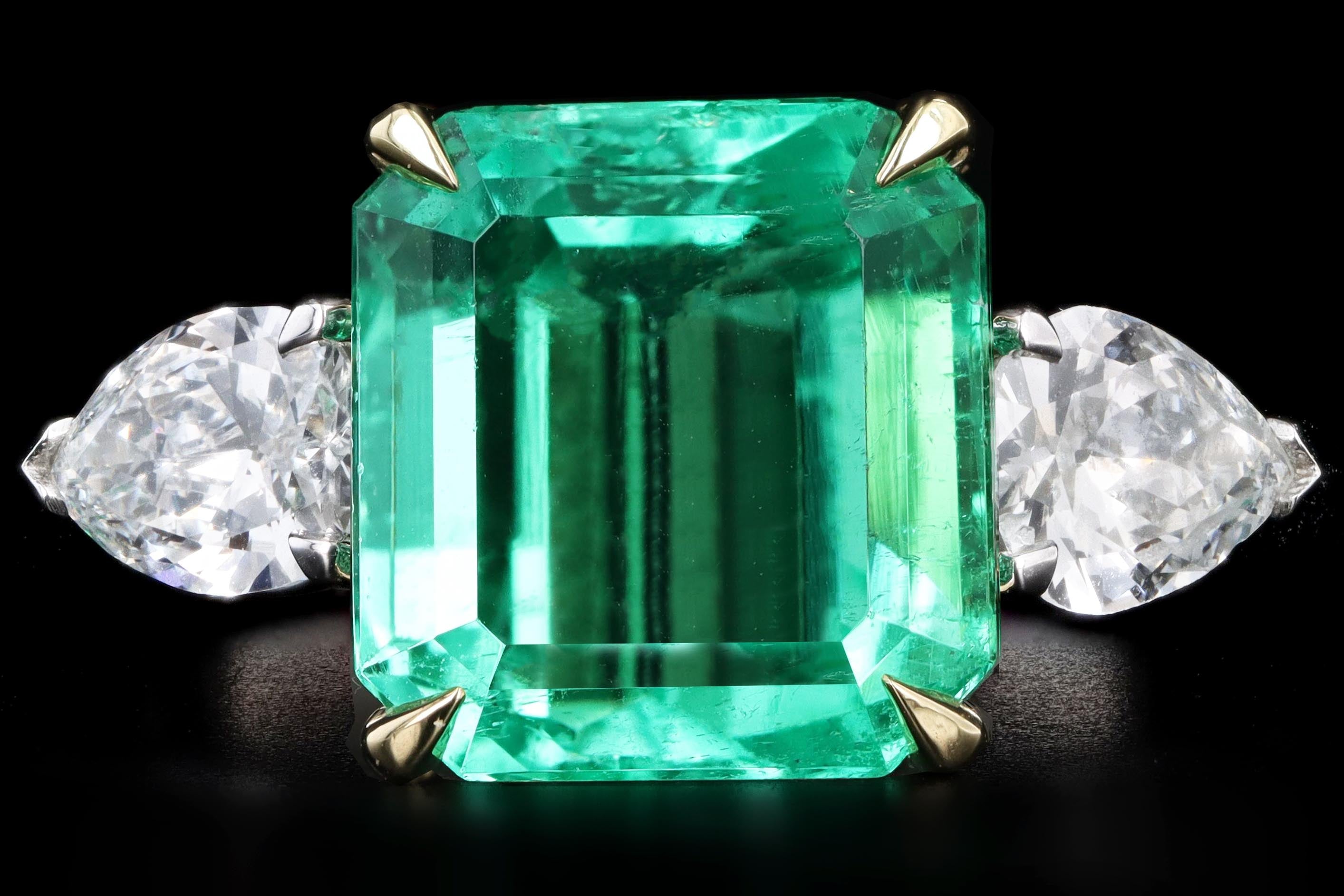 New Platinum and 18K 4.16 Carat Colombian Emerald And Diamond Ring AGL Certified - Queen May