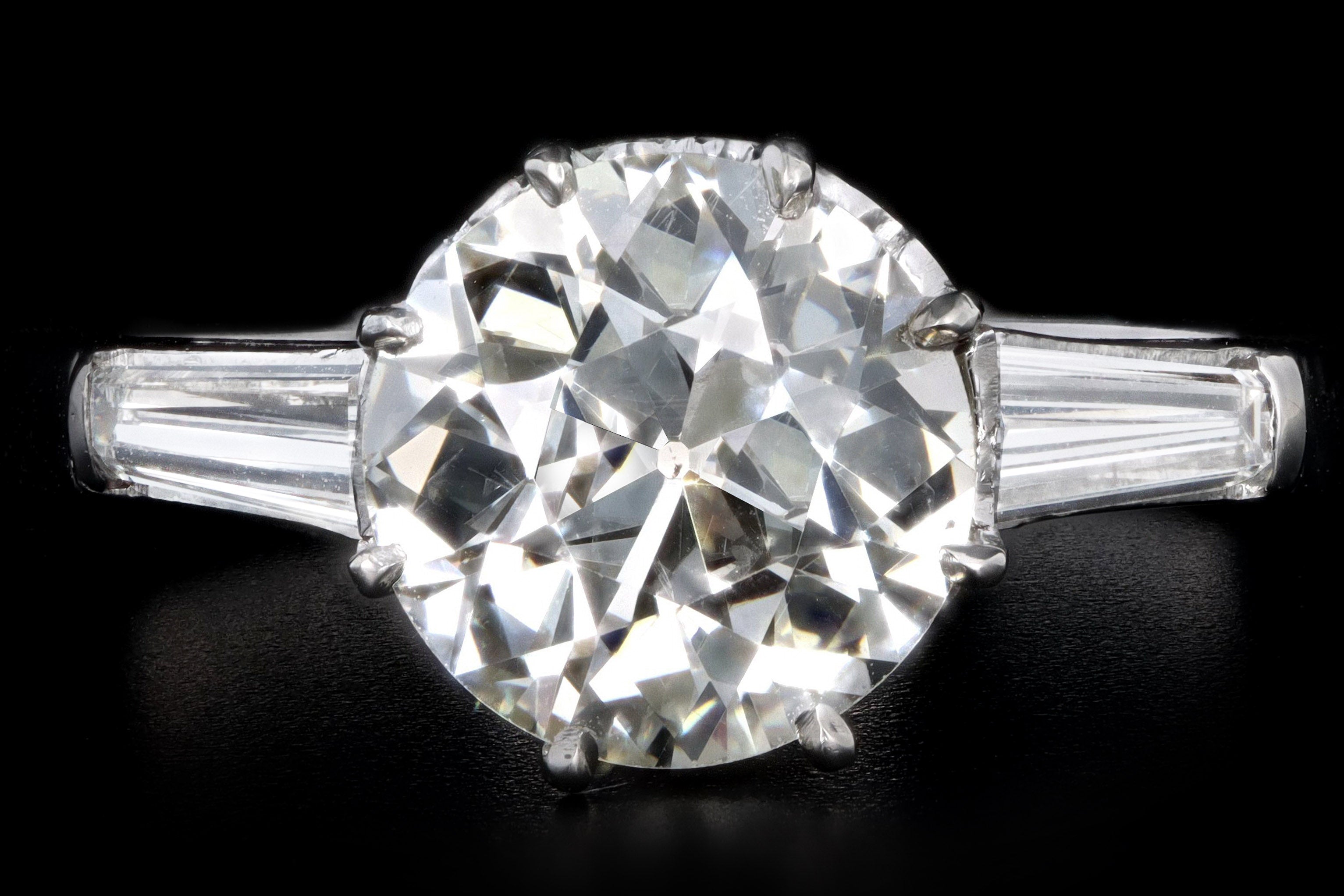 Retro Platinum 1.52 Carat Old European Cut Diamond & Tapered Baguette Diamond Engagement Ring - Queen May