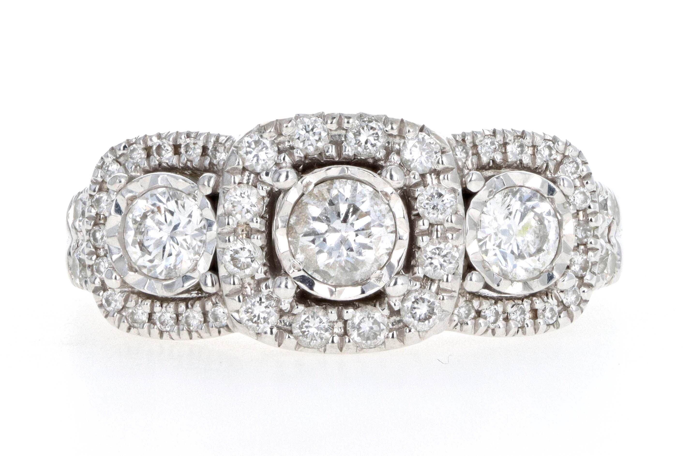 Modern 14K White Gold 1 Carat Total Weight Diamond Past Present Future Three Stone Engagement Ring - Queen May