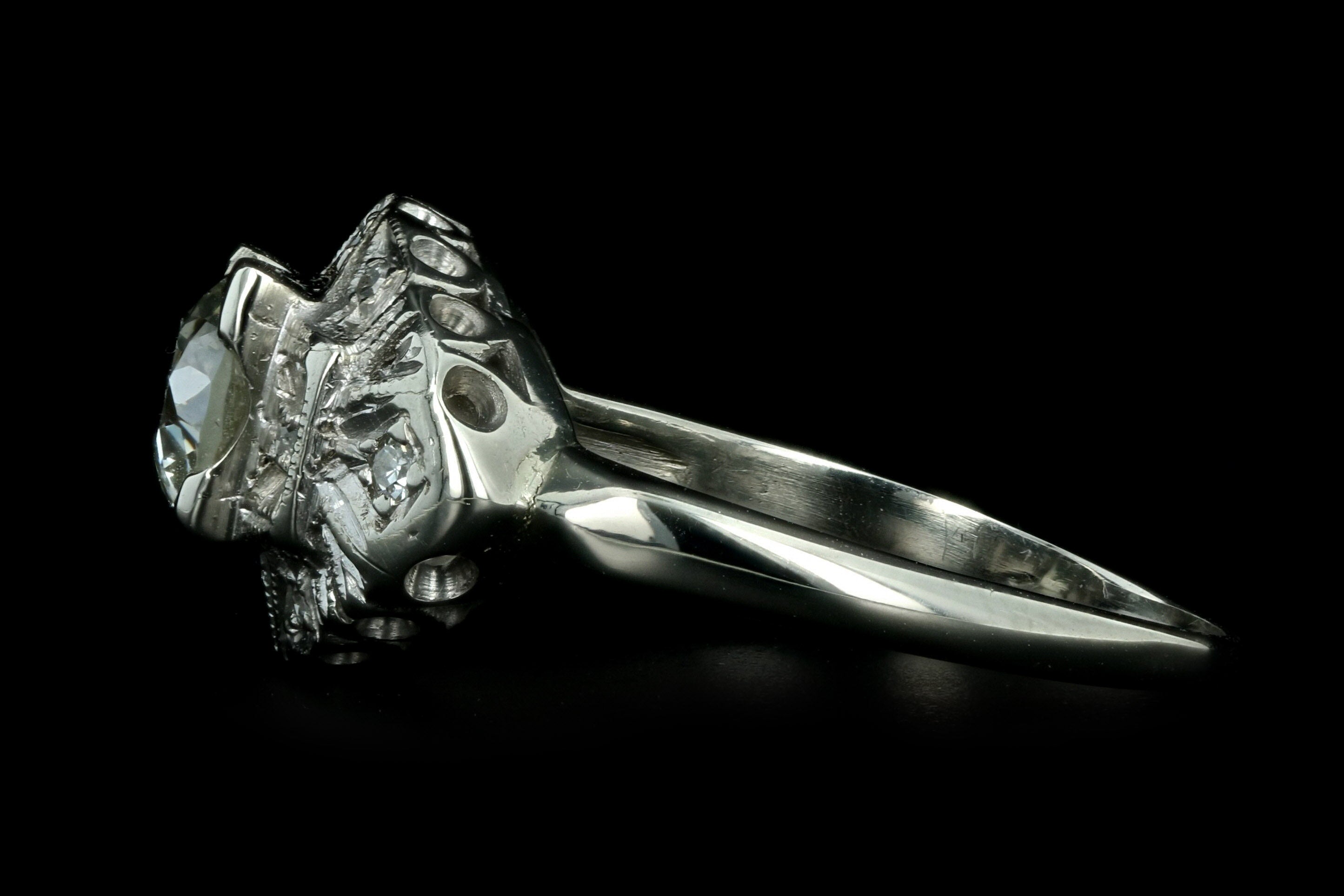 Art Deco 14K White Gold 1 Carat Old European Cut Diamond Engagement Ring - Queen May