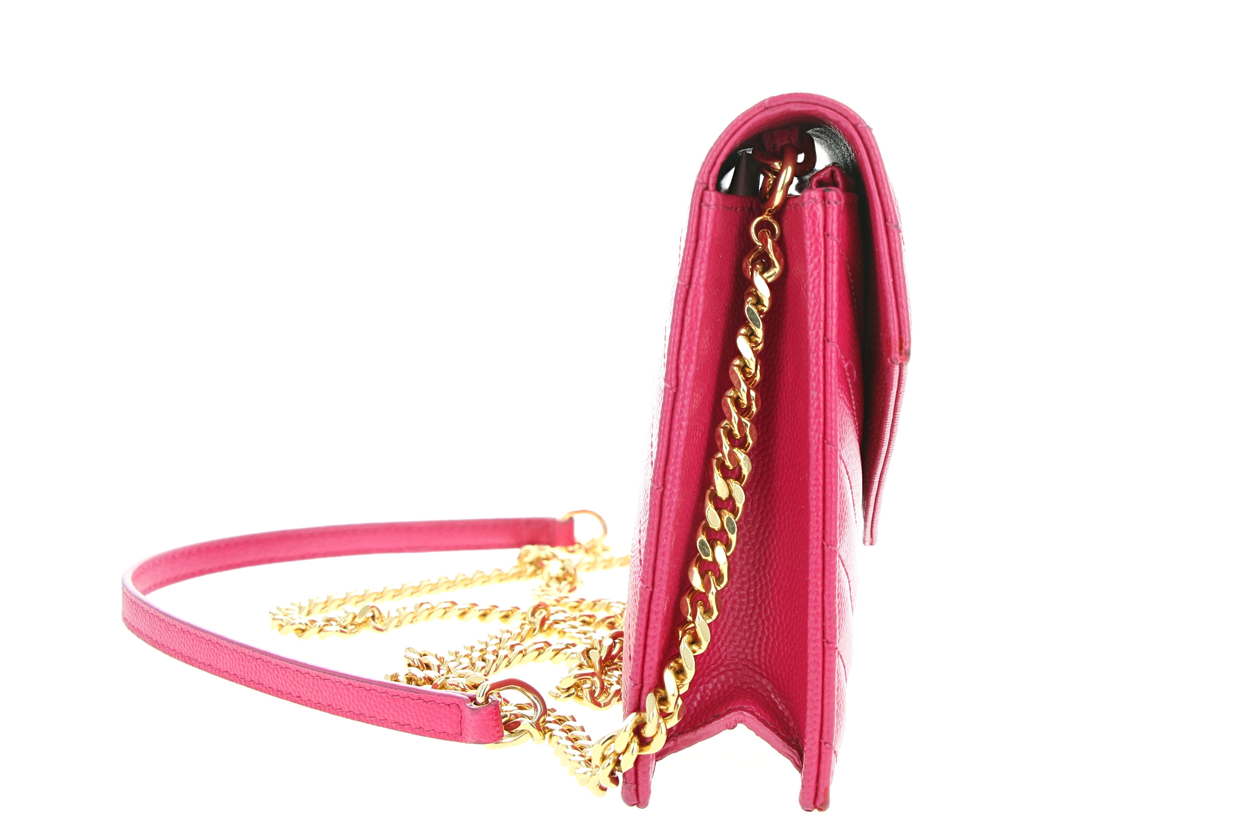 Saint Laurent Monogram Matelasse Envelope Chain Wallet Hot Pink - Queen May