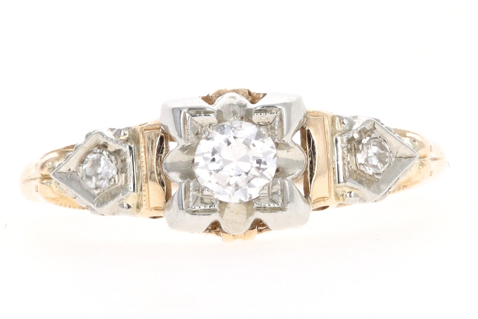 Art Deco 14K Gold .17 Carat Old European Cut Diamond Engagement Ring - Queen May