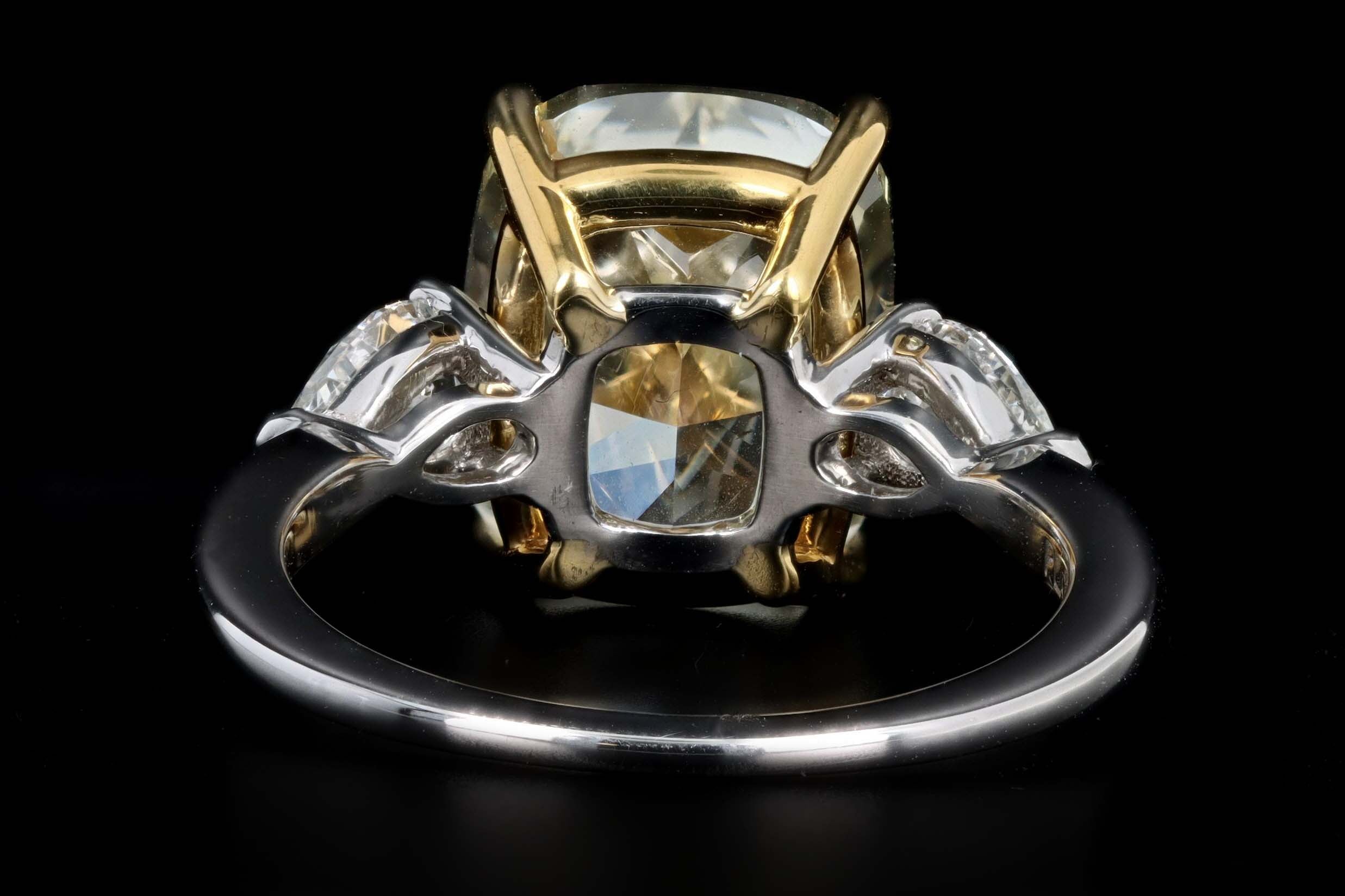 New Platinum 7.02 Carat Fancy Light Yellow Cushion Cut Diamond Engagement Ring GIA Certified - Queen May