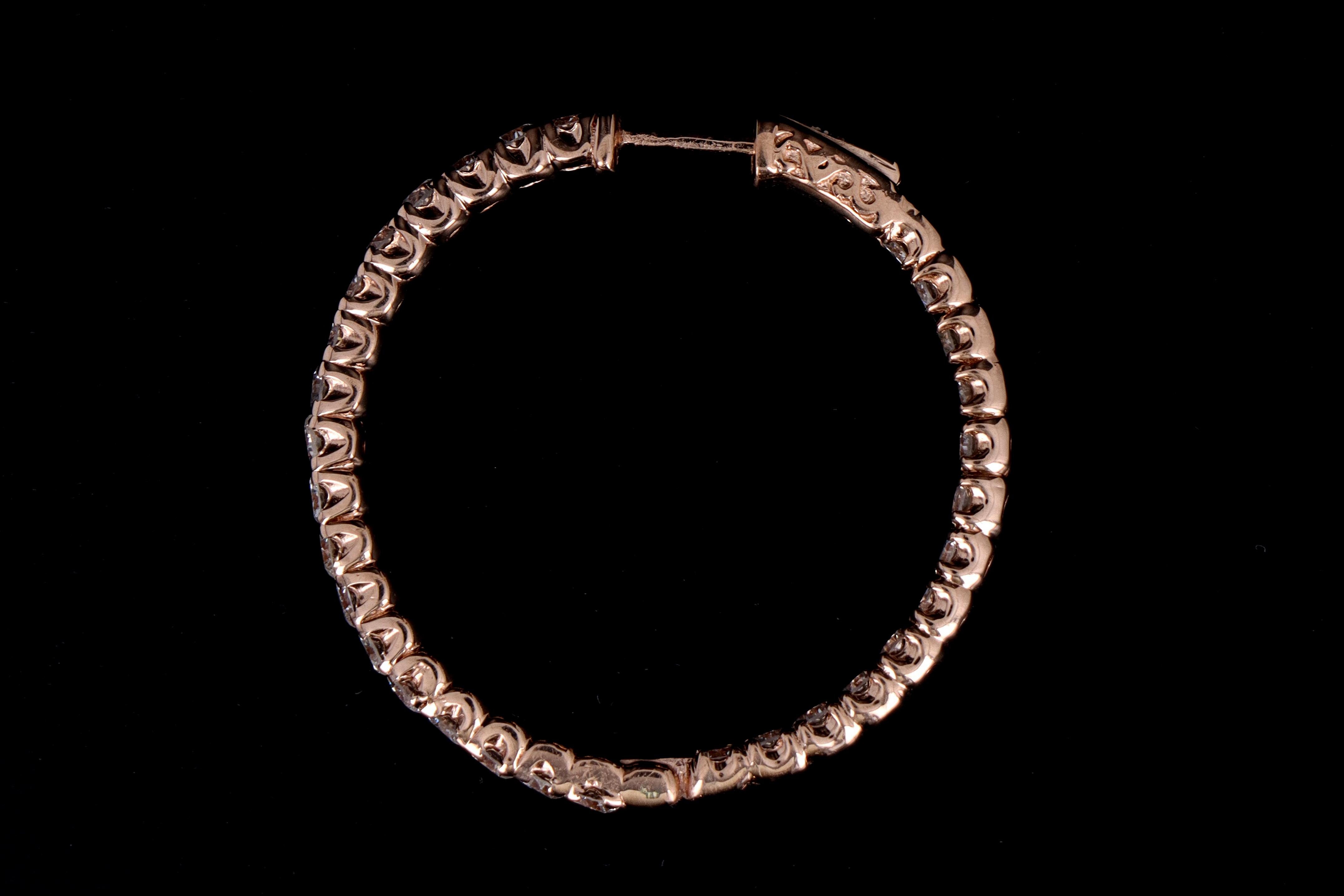 New 14K Rose Gold 5.27 Carat Total Weight Diamond Carat Total Weight Inside-Out Hoop Earrings - Queen May