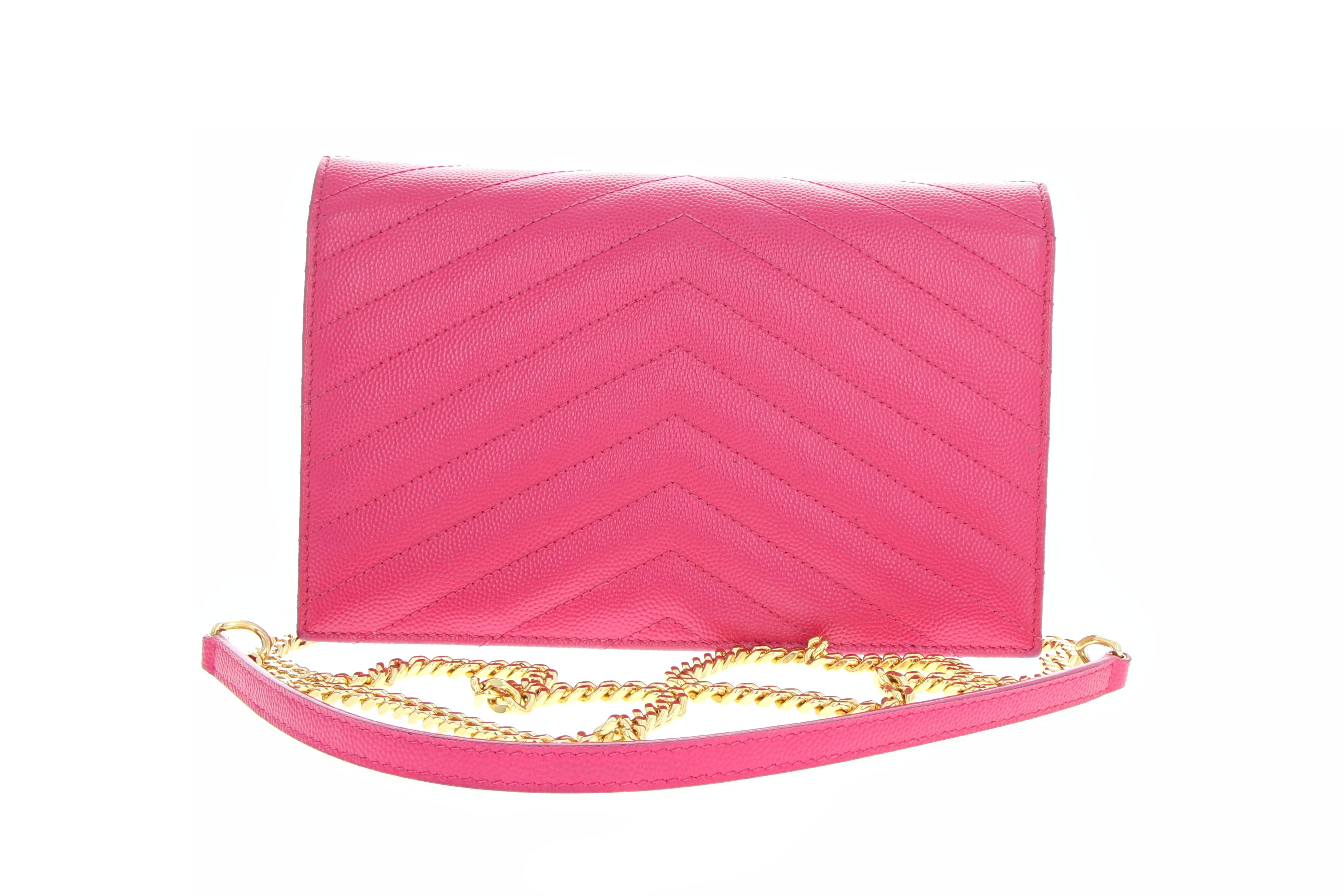 Saint Laurent Monogram Matelasse Envelope Chain Wallet Hot Pink - Queen May