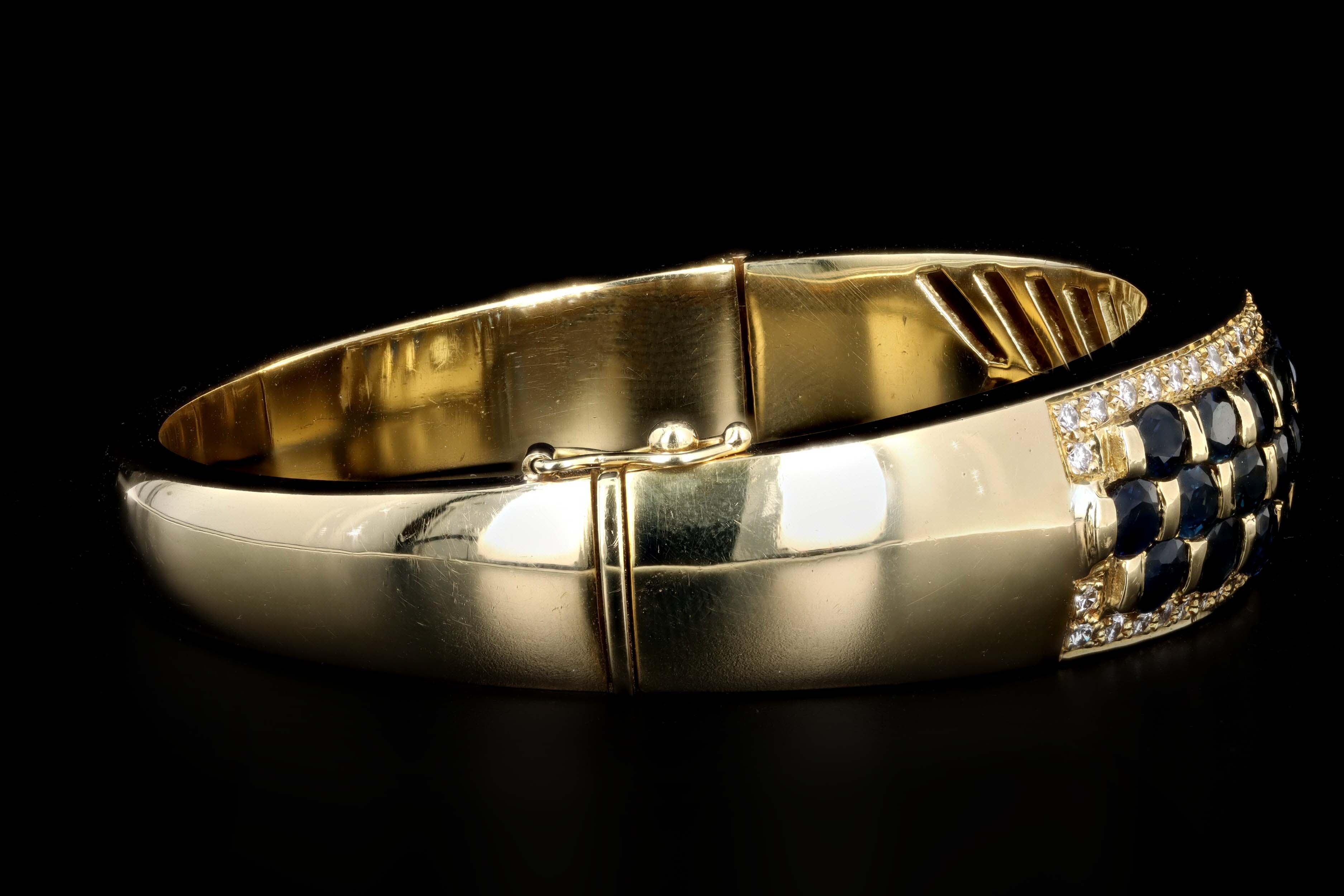 Vintage 18K Yellow Gold Natural Sapphire & Diamond Bangle - Queen May