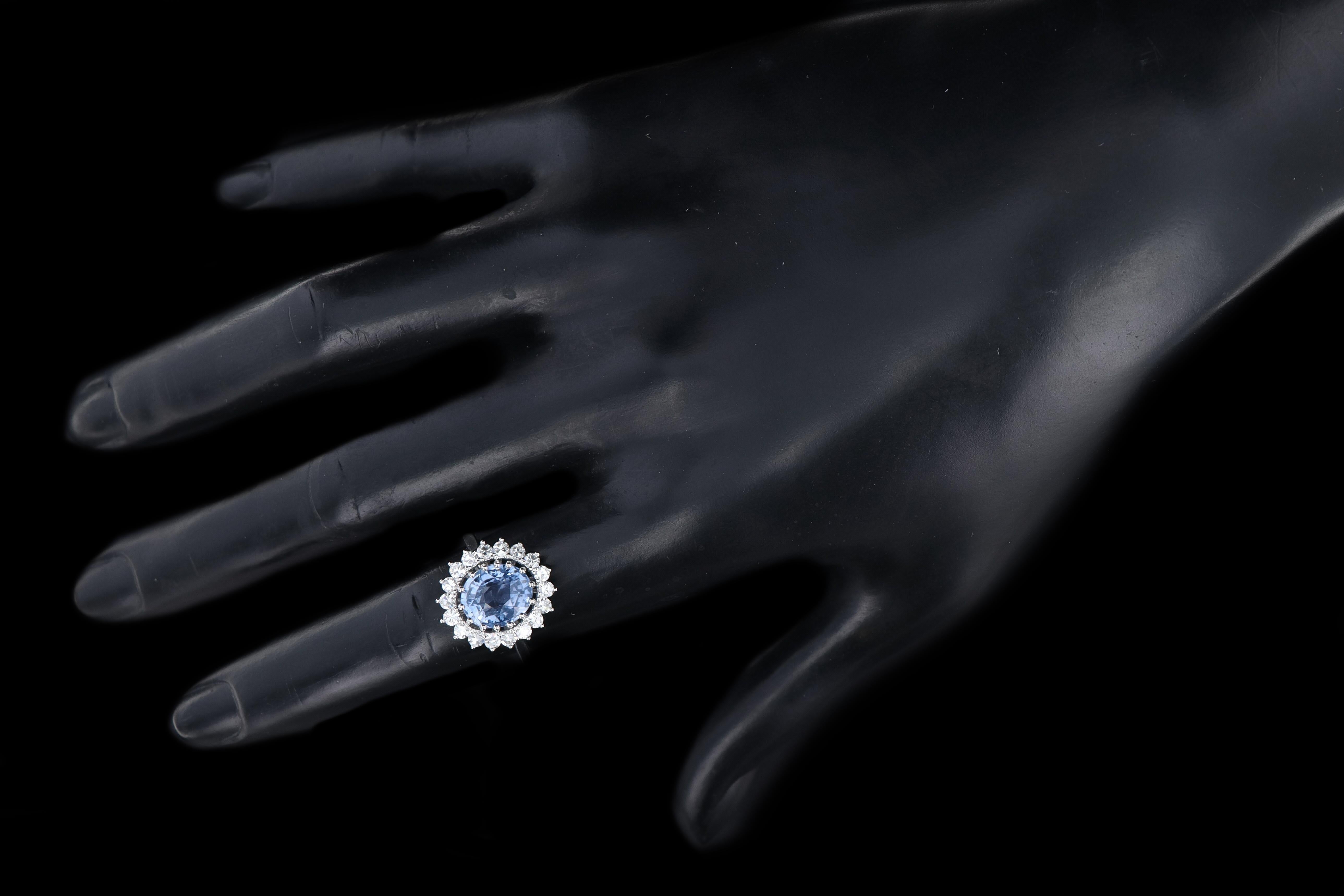 Platinum 4.07 Carat No Heat Natural Ceylon Sapphire & Diamond Halo Ring GIA Certified - Queen May