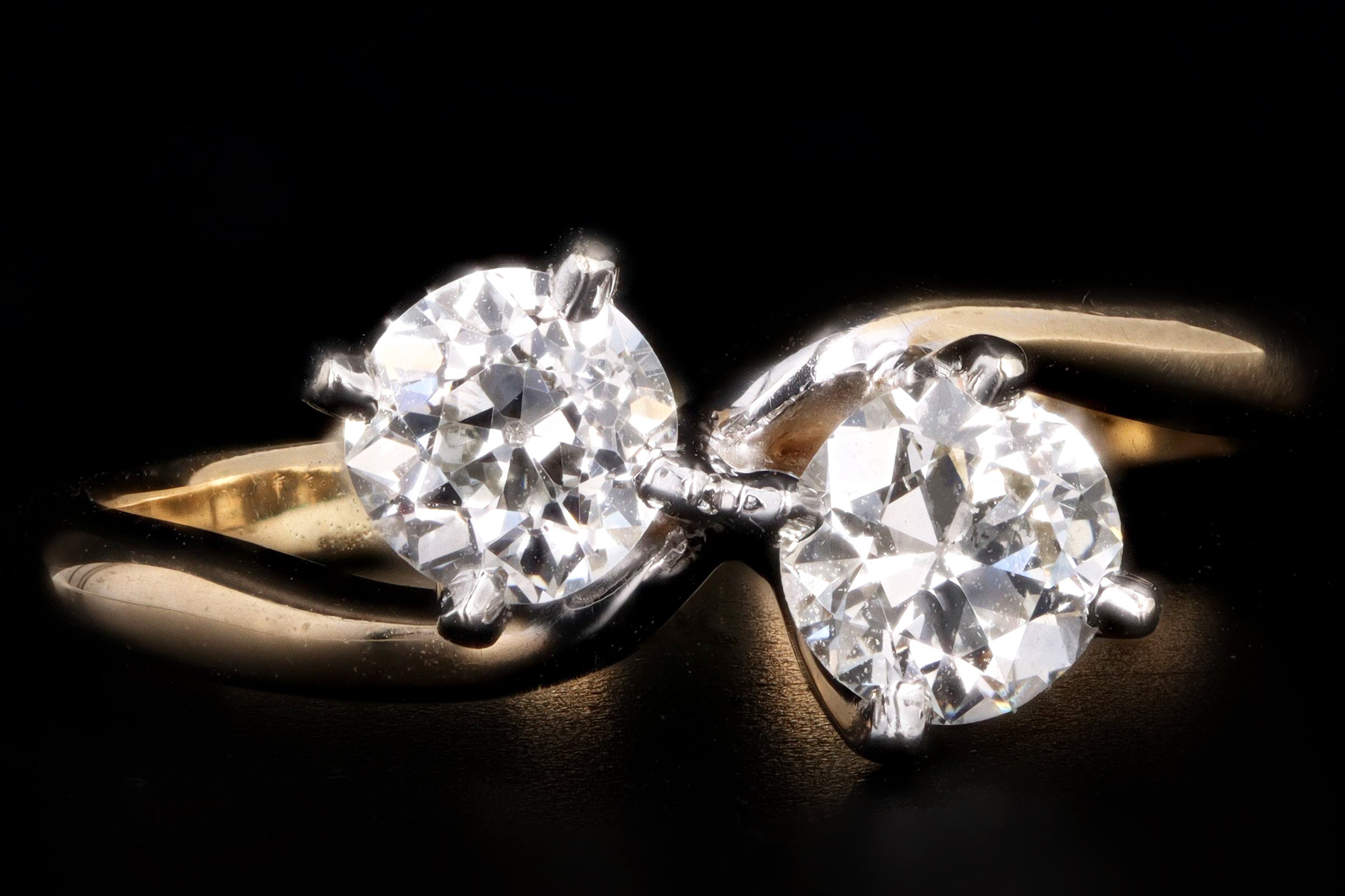 Vintage 14K Gold Old European Cut Diamond Toi Et Moi Ring - Queen May