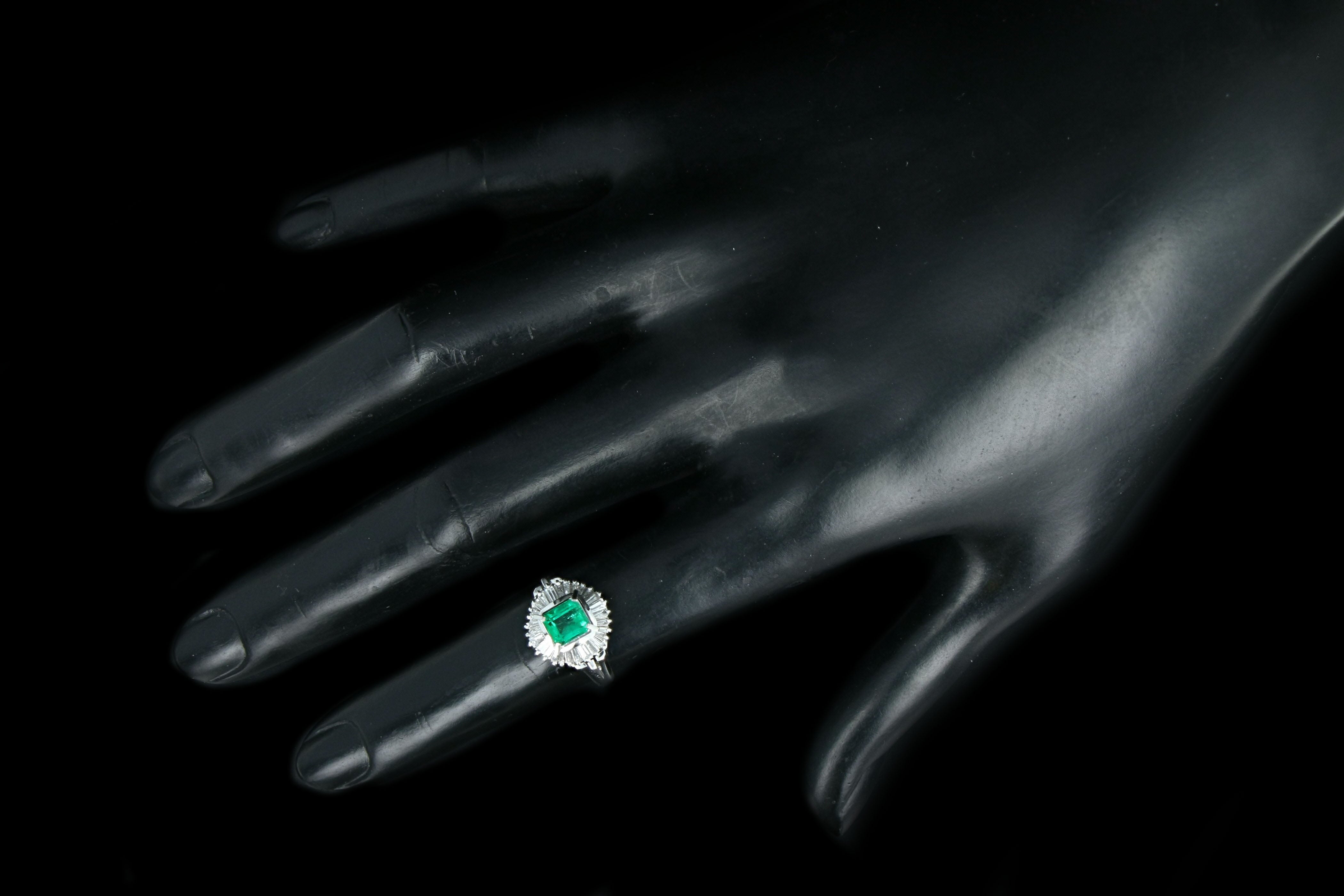 Retro Platinum .74 Carat Natural Emerald & Diamond Ballerina Ring - Queen May