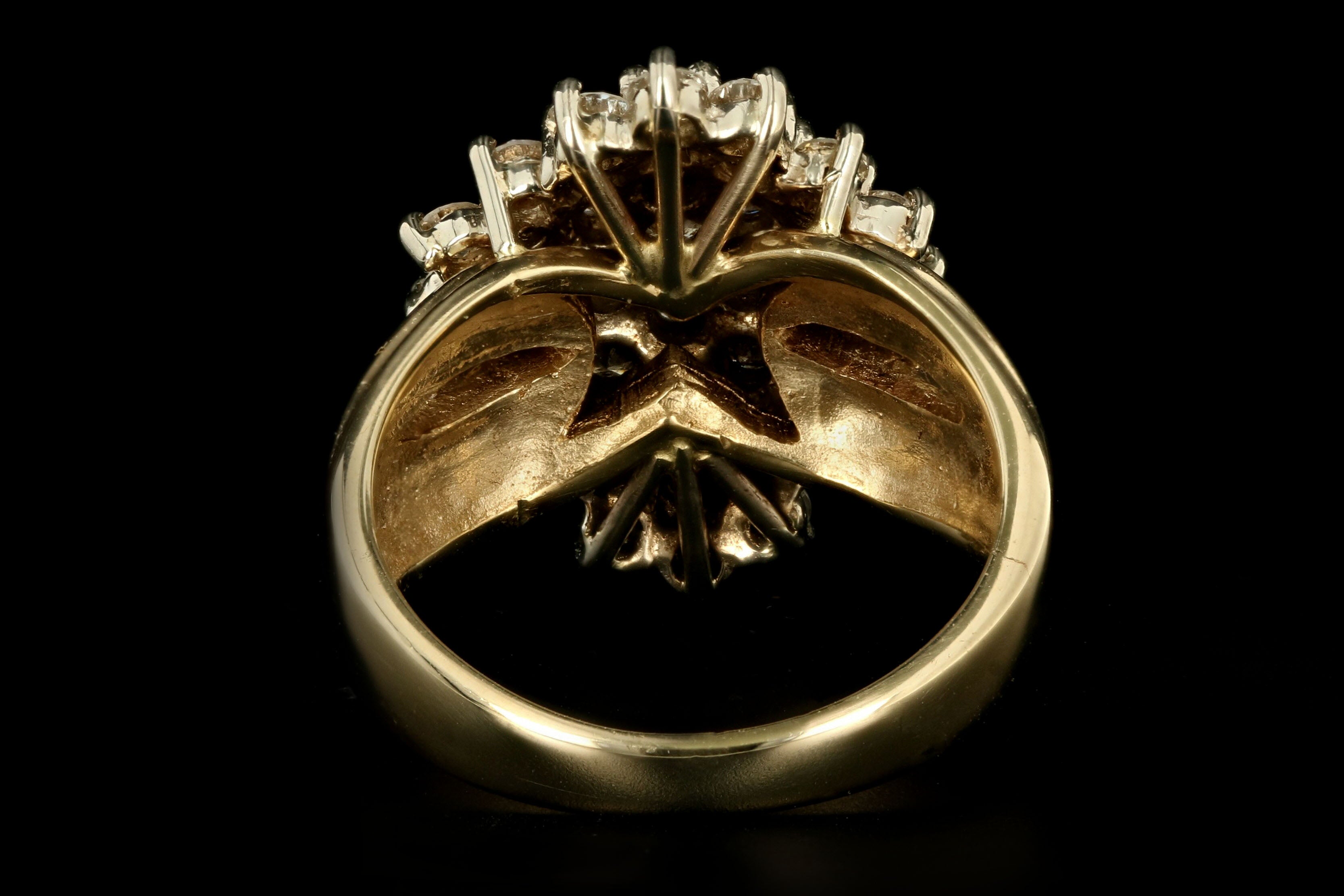 Vintage 14K Yellow Gold 2 Carat Round Brilliant Diamond Cluster Ring - Queen May