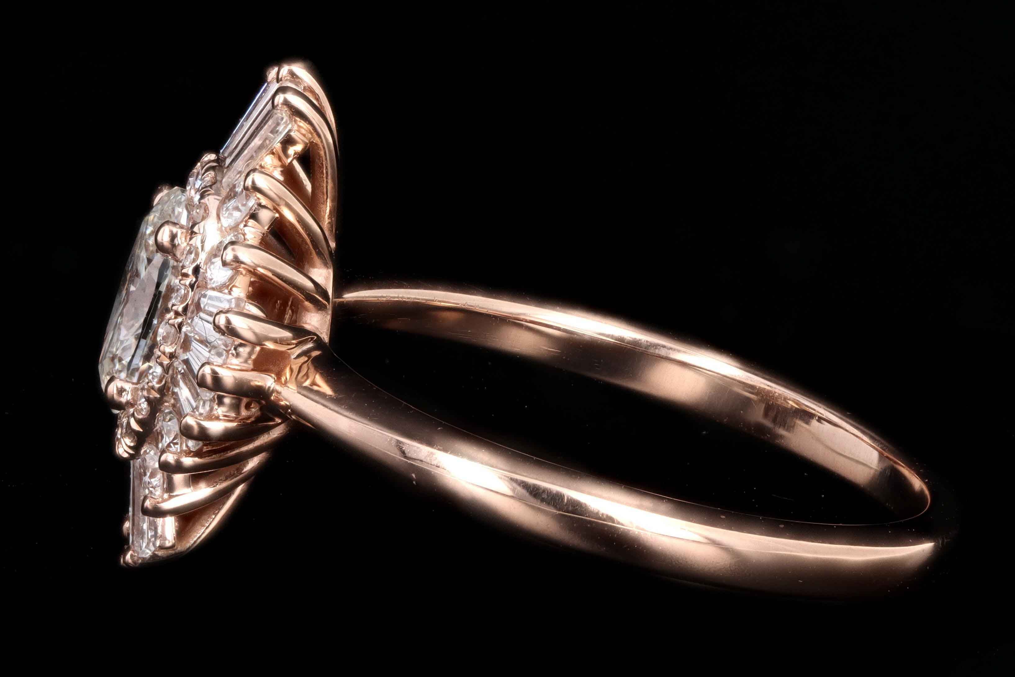 New 14K Rose Gold .48 Carat Oval Diamond Fan Engagement Ring - Queen May