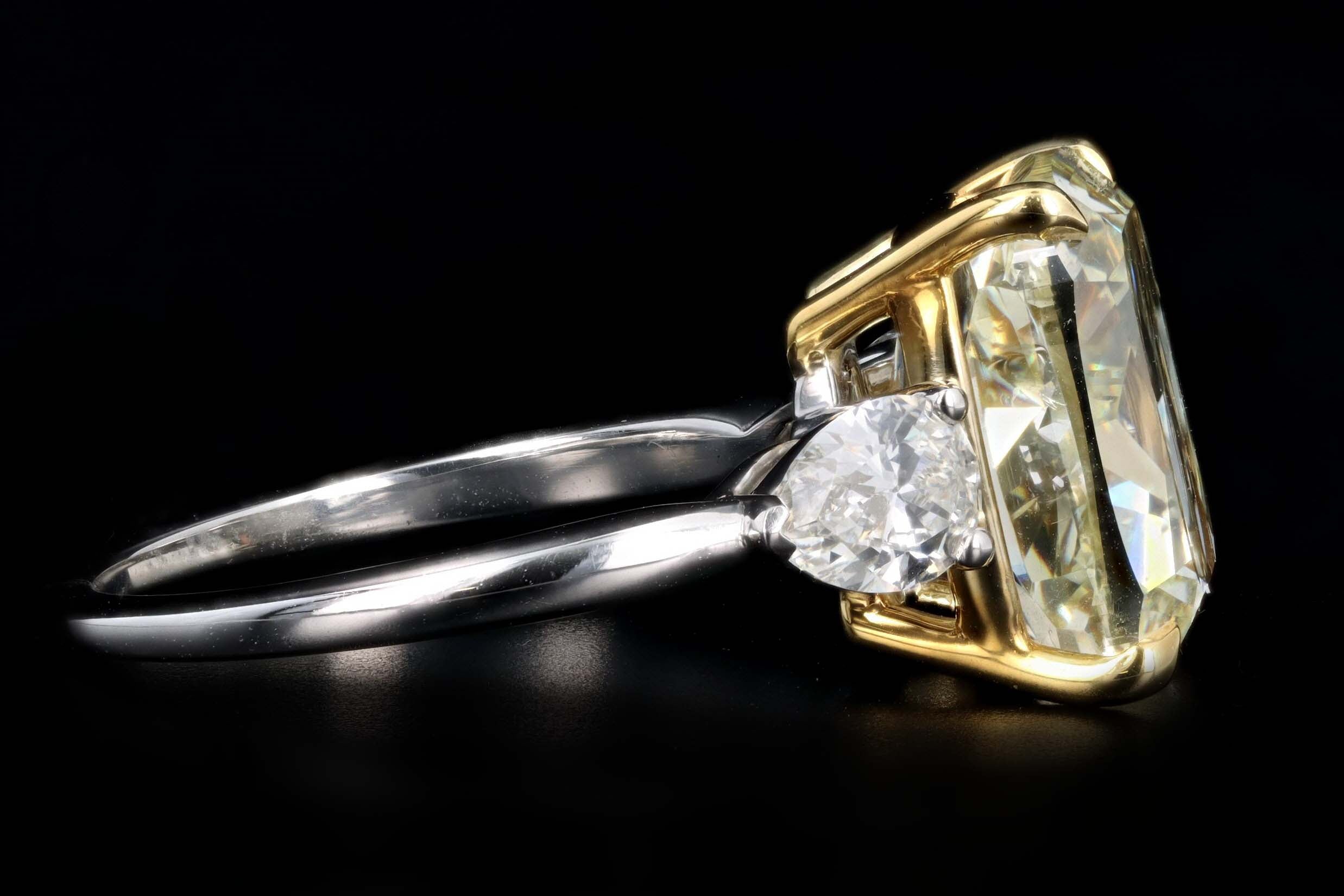 New Platinum 7.02 Carat Fancy Light Yellow Cushion Cut Diamond Engagement Ring GIA Certified - Queen May