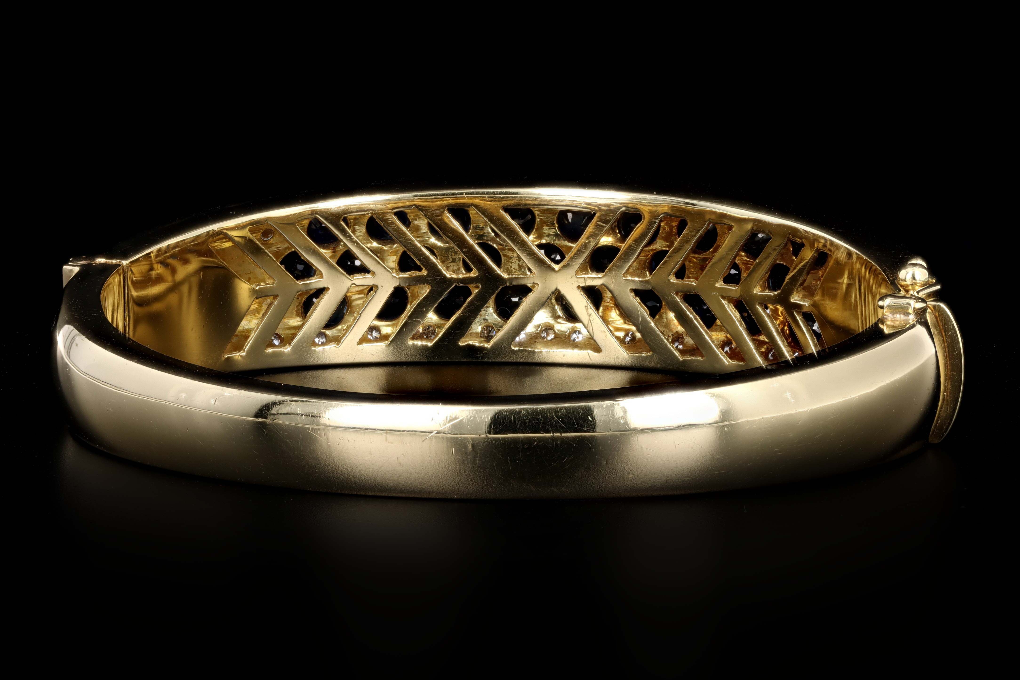 Vintage 18K Yellow Gold Natural Sapphire & Diamond Bangle - Queen May