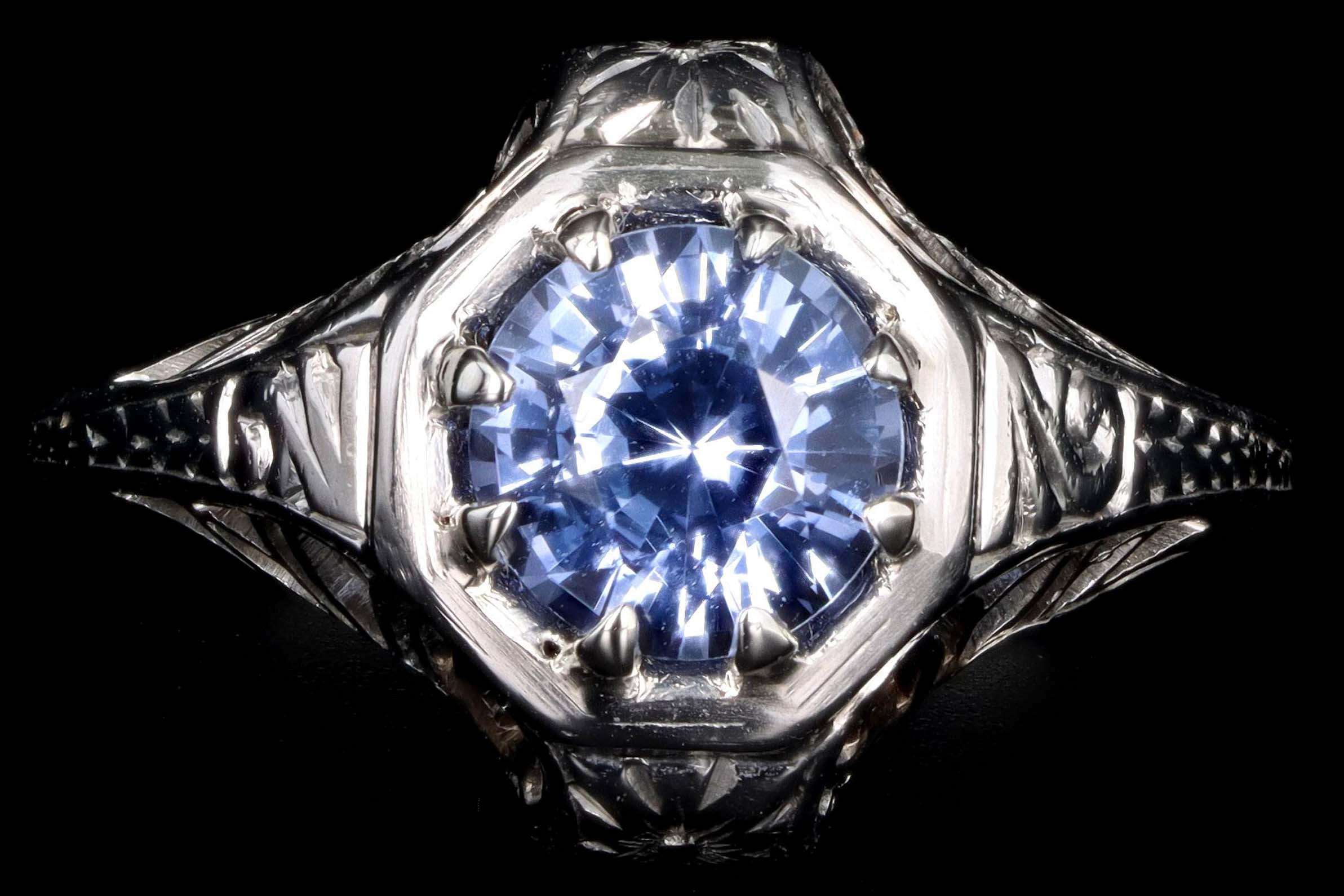 Art Deco Platinum 1.26 Carat Natural Sapphire Ring - Queen May