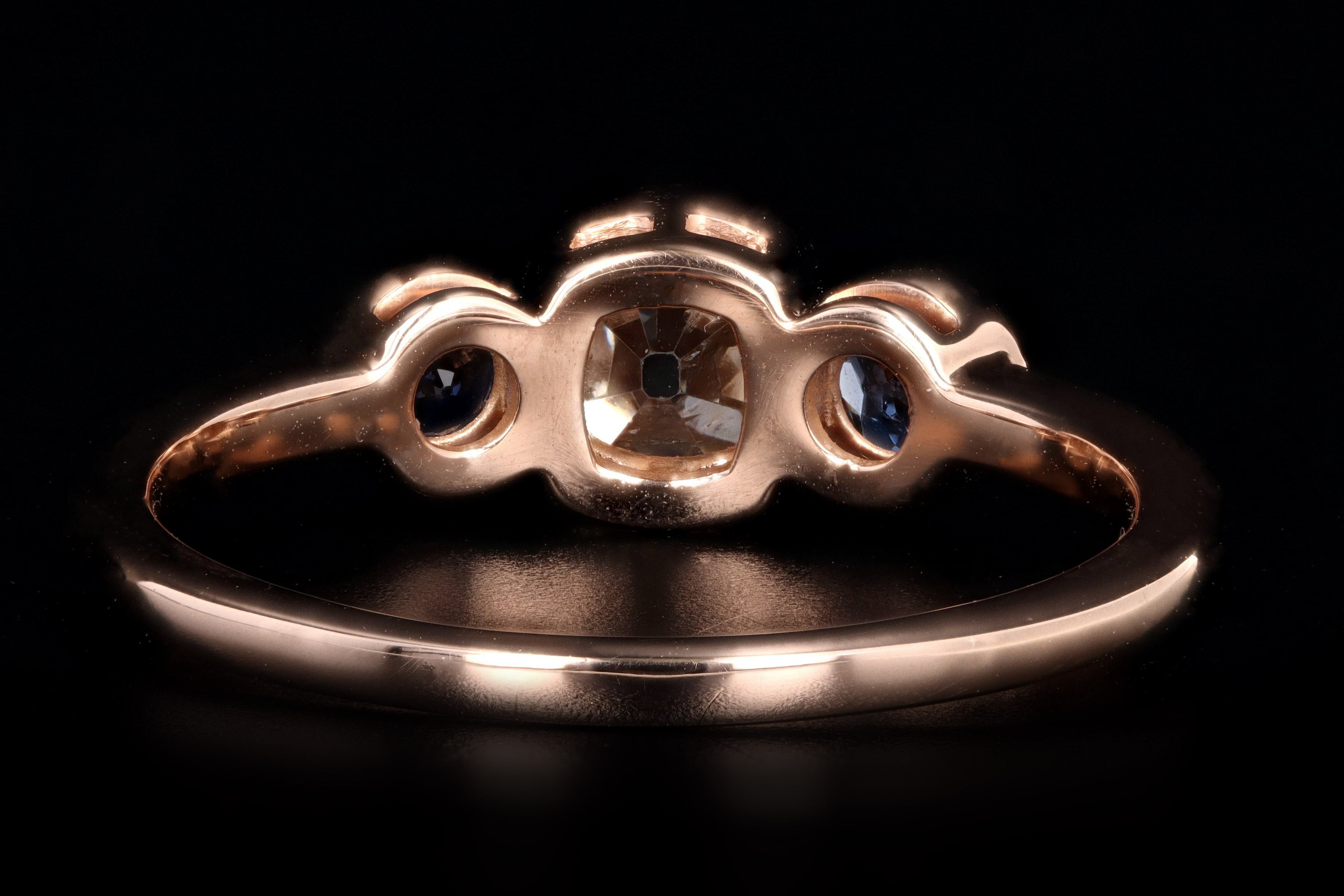 New 18K Rose Gold .81 Carat Old Mine Diamond & Yogo Gulch Sapphire Ring - Queen May