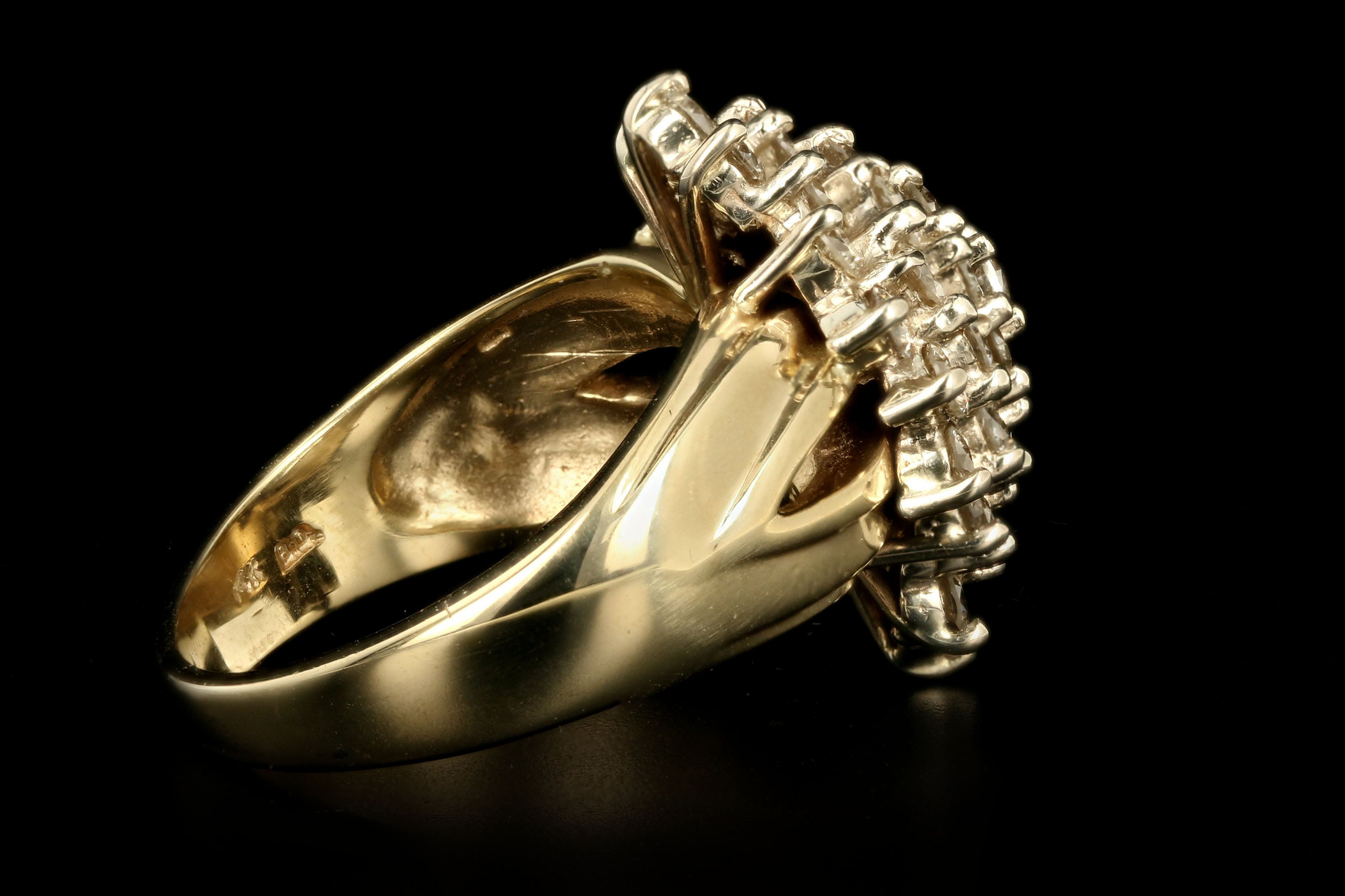 Vintage 14K Yellow Gold 2 Carat Round Brilliant Diamond Cluster Ring - Queen May