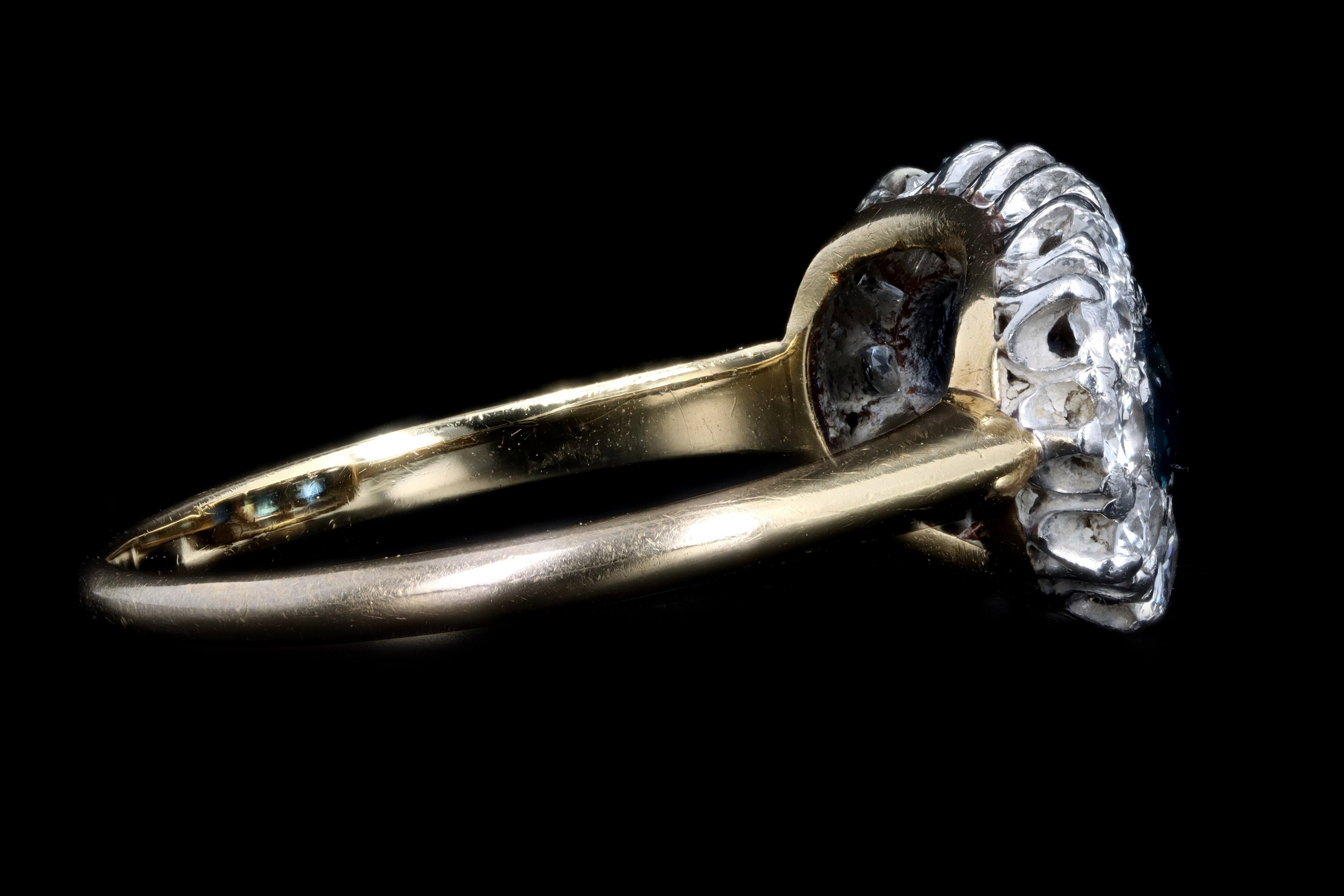 Victorian Platinum & 18K Yellow Gold Natural Sapphire & Diamond Three Stone Cluster Ring - Queen May