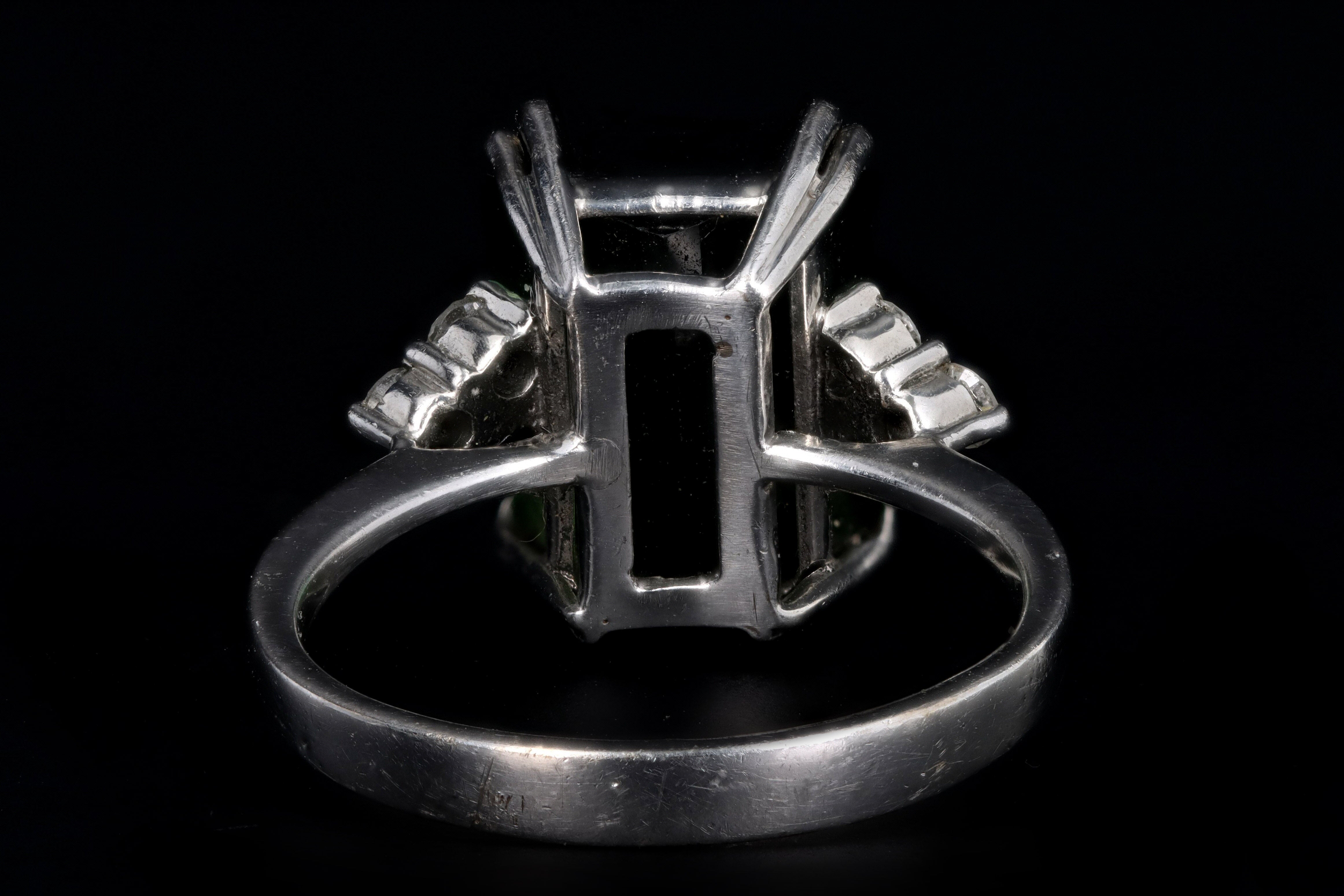 Modern 18K White Gold 4.05 Carat Emerald Cut Green Tourmaline & Diamond Ring - Queen May