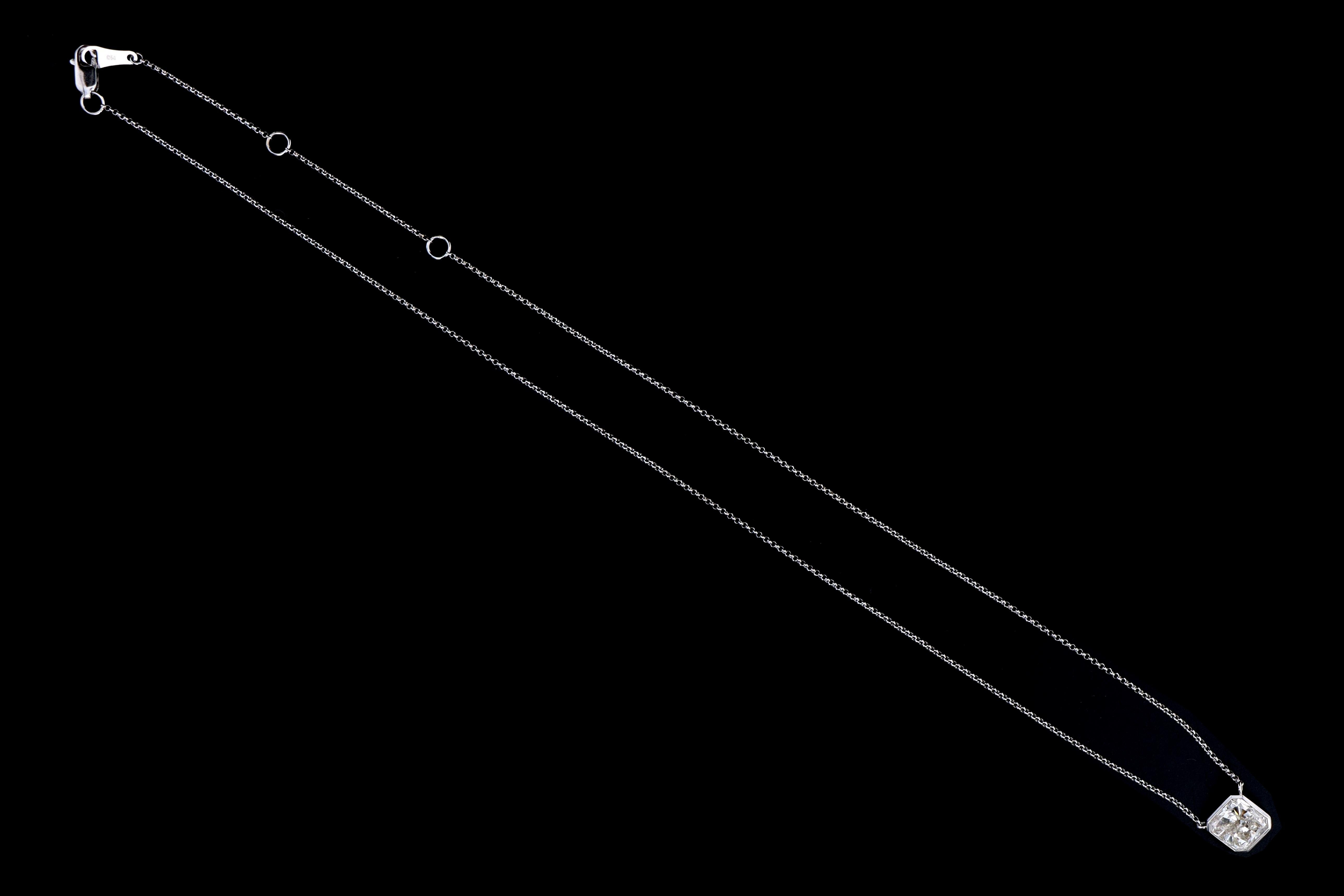 18K White Gold 2.02 Carat Radiant Diamond Bezel Pendant Necklace - Queen May