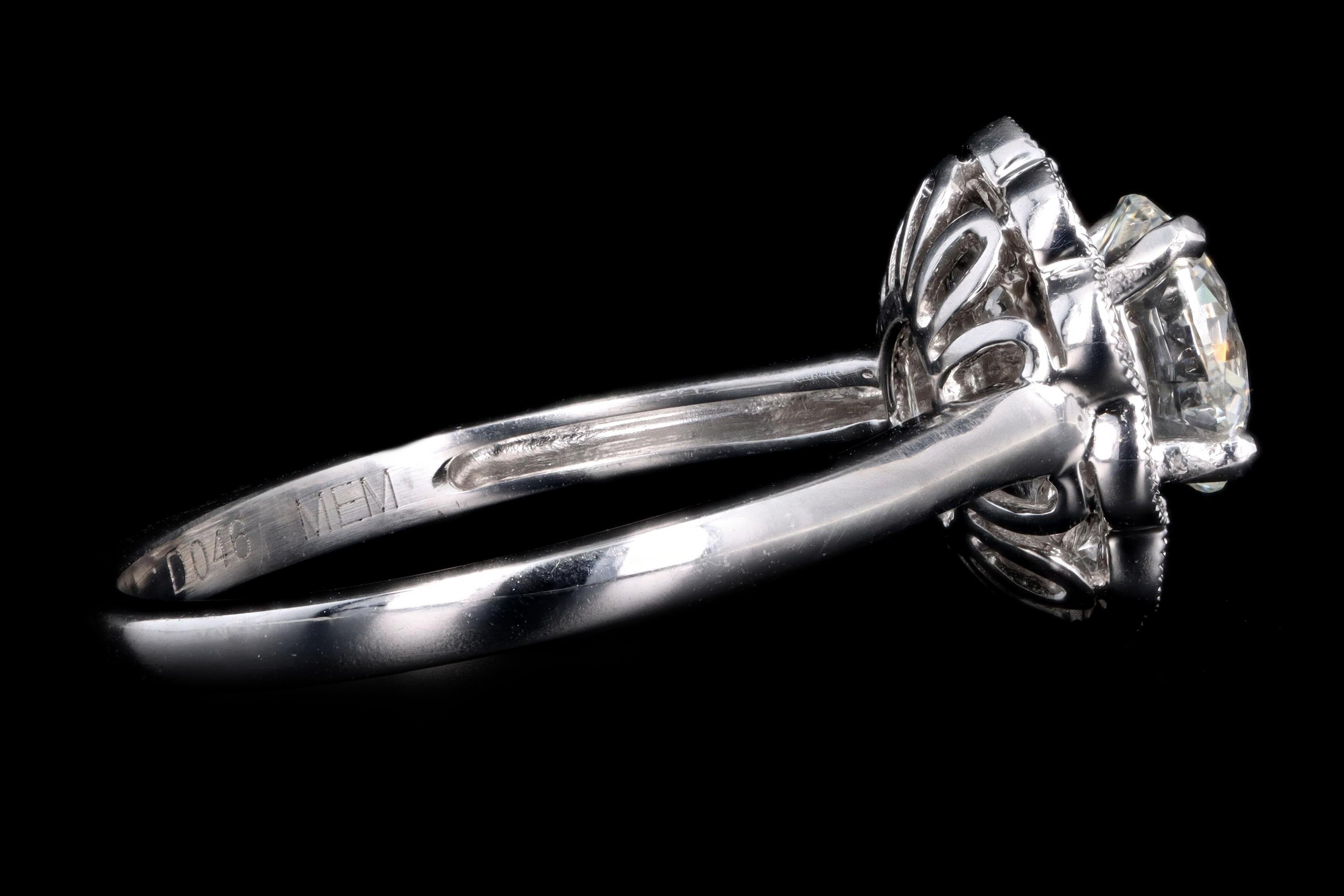 Modern 14K White Gold 1.13 Carat Round Brilliant Diamond Halo Engagement Ring GIA Certified - Queen May