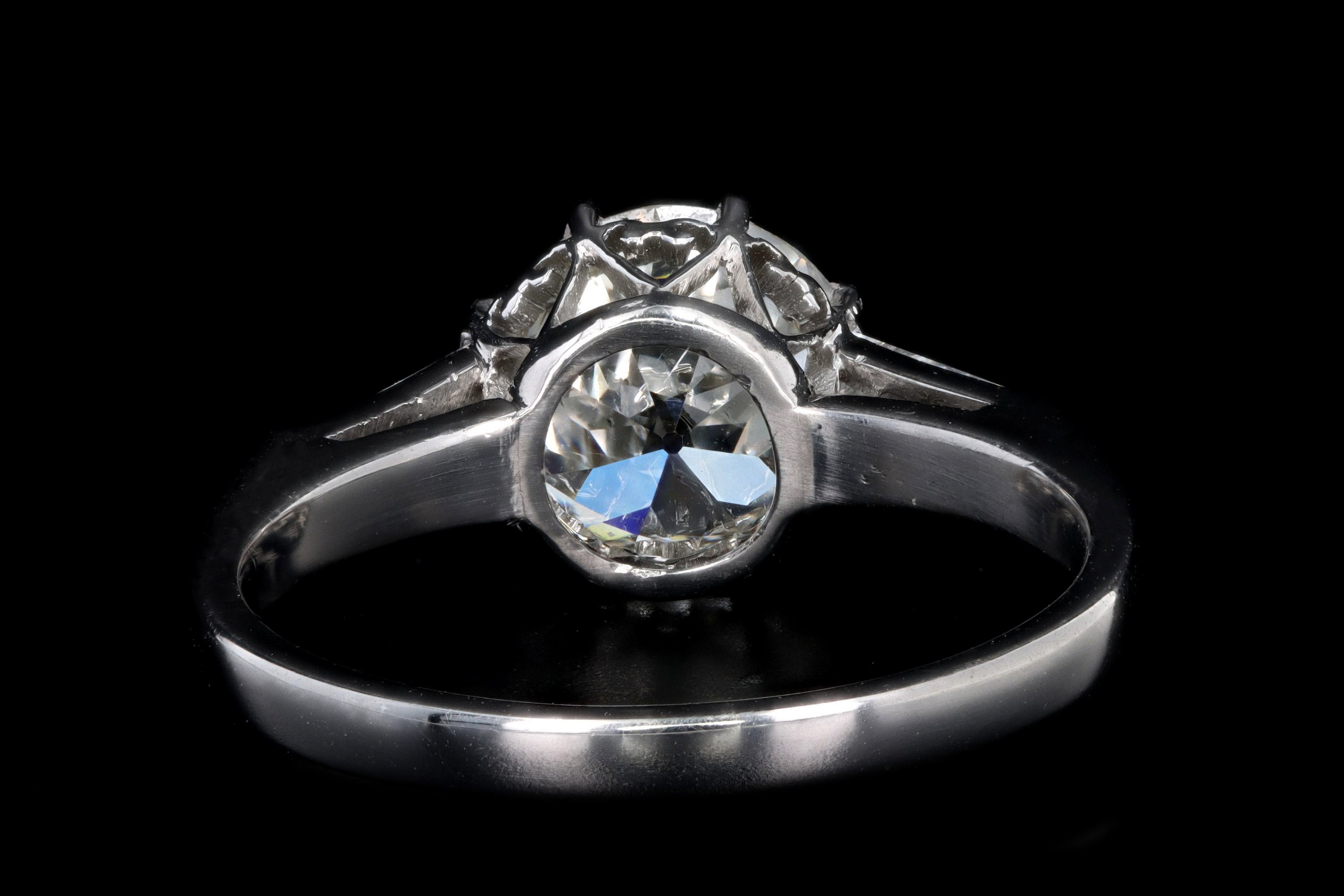 Retro Platinum 1.52 Carat Old European Cut Diamond & Tapered Baguette Diamond Engagement Ring - Queen May