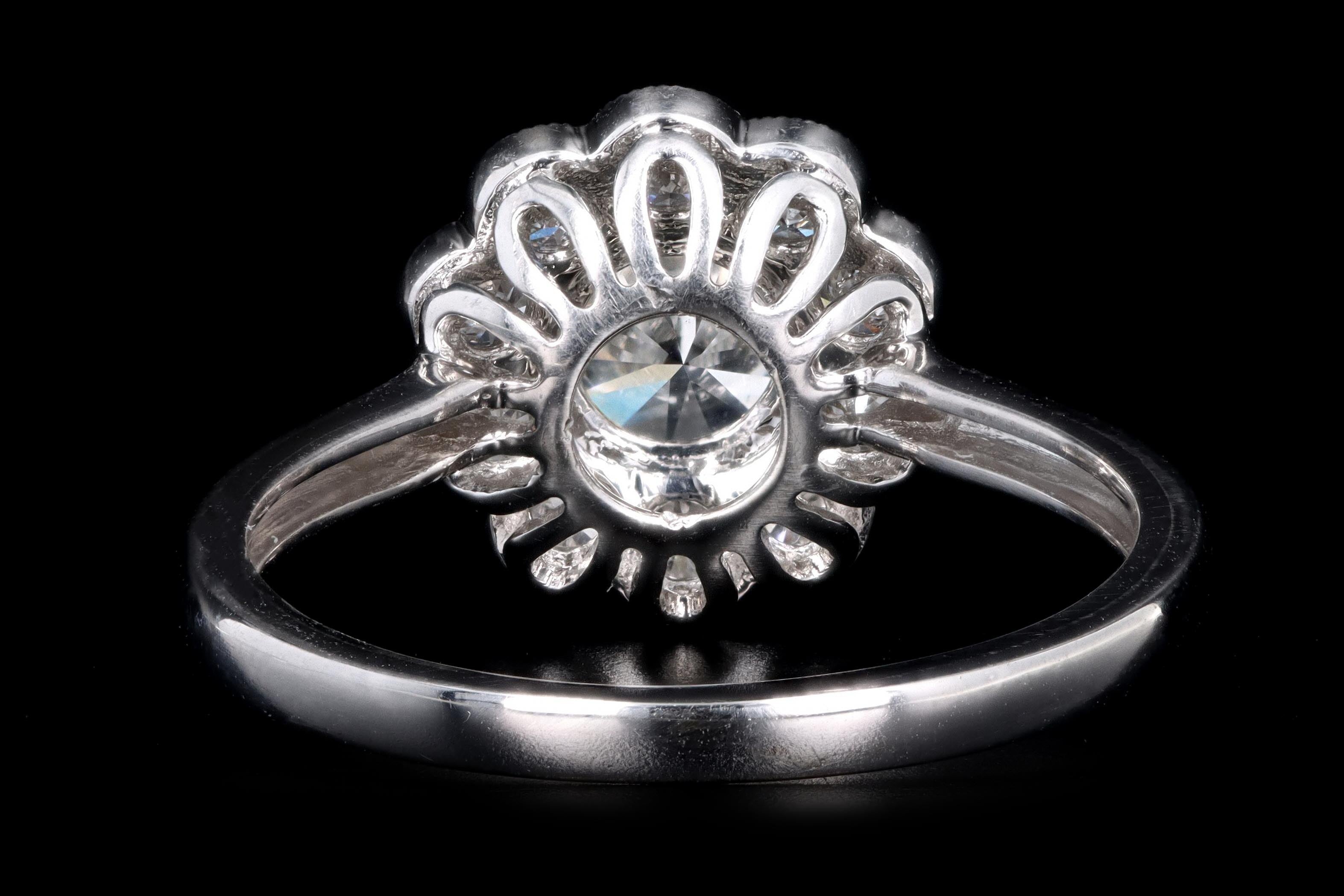 Modern 14K White Gold 1.13 Carat Round Brilliant Diamond Halo Engagement Ring GIA Certified - Queen May