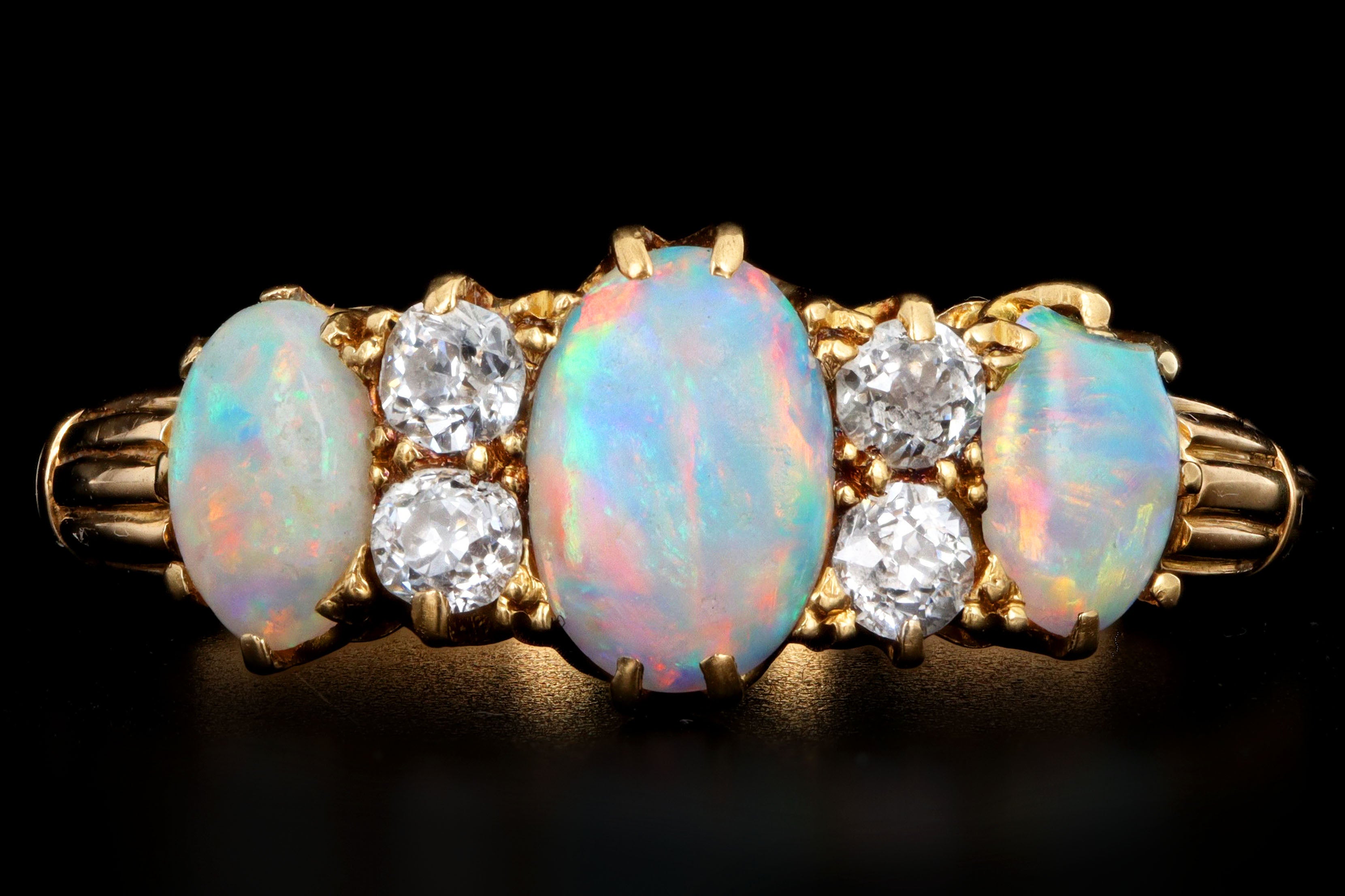 Victorian 18k yellow gold opal and diamond ring - Queen May