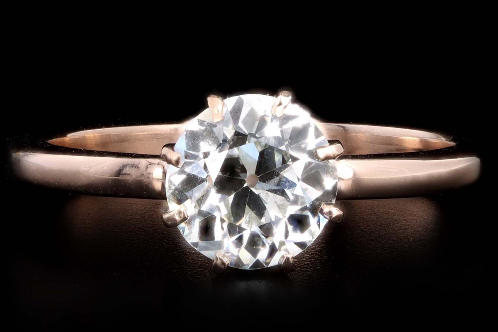 Victorian 14K Rose Gold 1.43 Carat Old European Cut Diamond Engagement Ring GIA Certified - Queen May