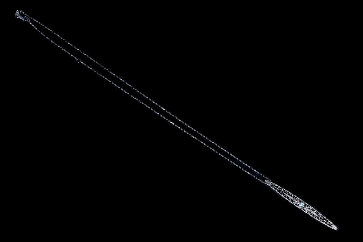 Art Deco Platinum & 14k Yellow Gold .15 Carat Synthetic Spinel Bar Pin Conversion Pendant Necklace - Queen May