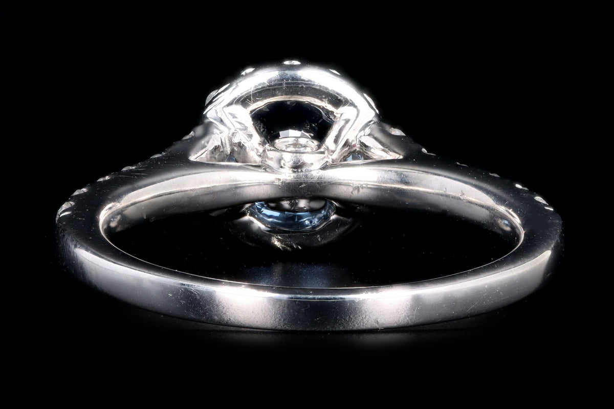 Modern 14K White Gold 1.08 Carat Natural Sapphire & Diamond Halo Ring - Queen May