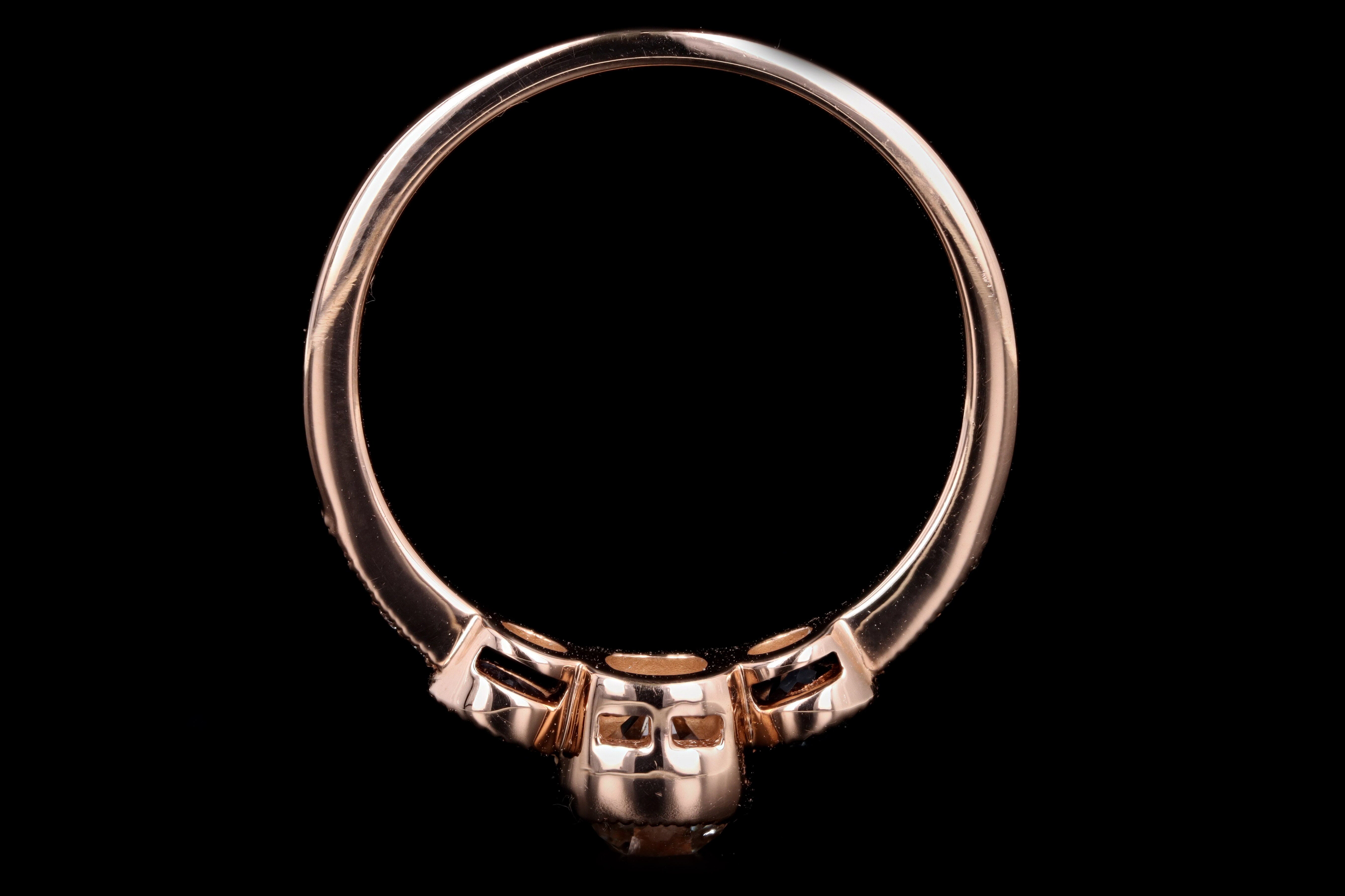 New 18K Rose Gold .81 Carat Old Mine Diamond & Yogo Gulch Sapphire Ring - Queen May