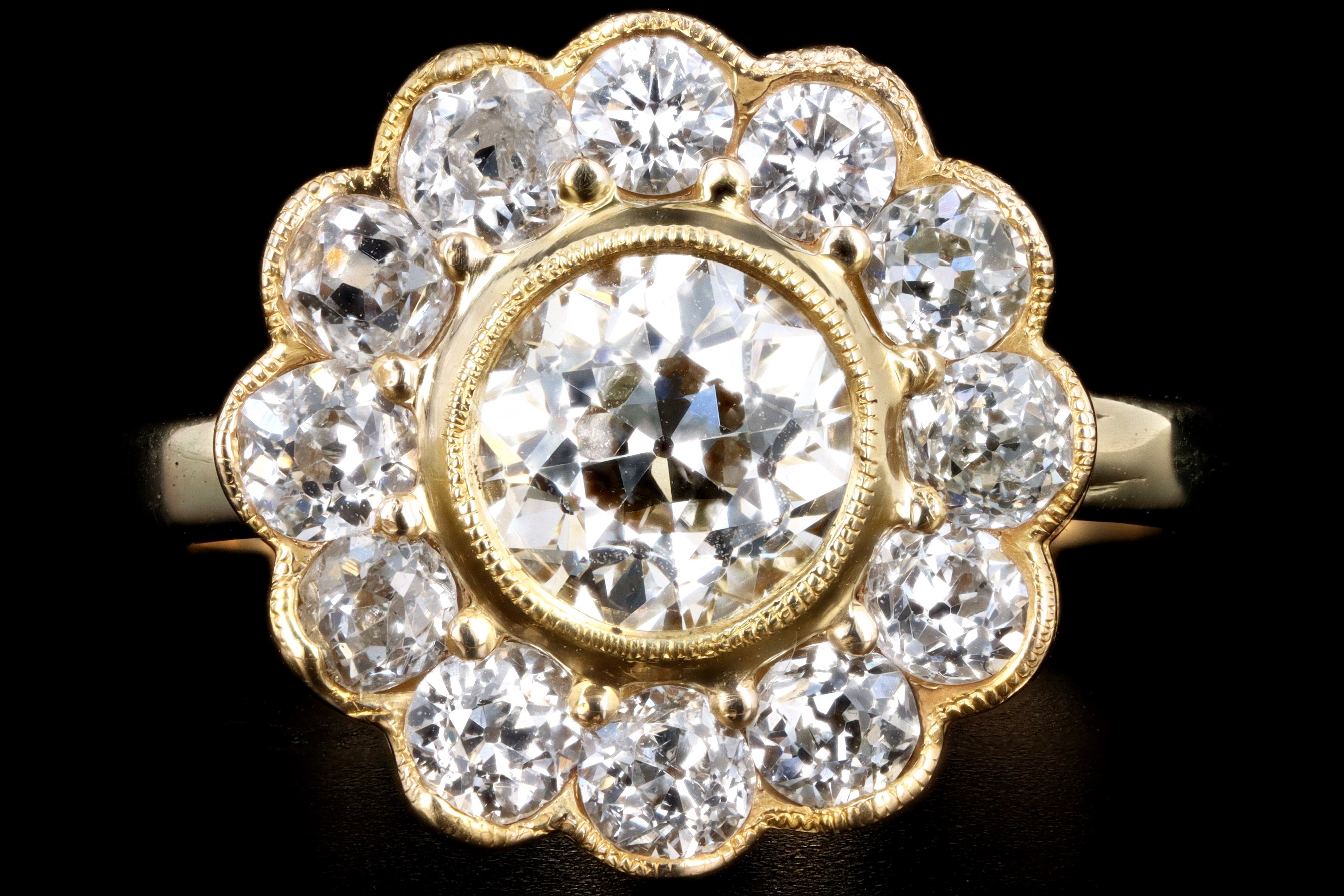 Edwardian Conversion 14K Yellow Gold 1.11 Carat Old European Cut Diamond Halo Ring GIA Certified - Queen May